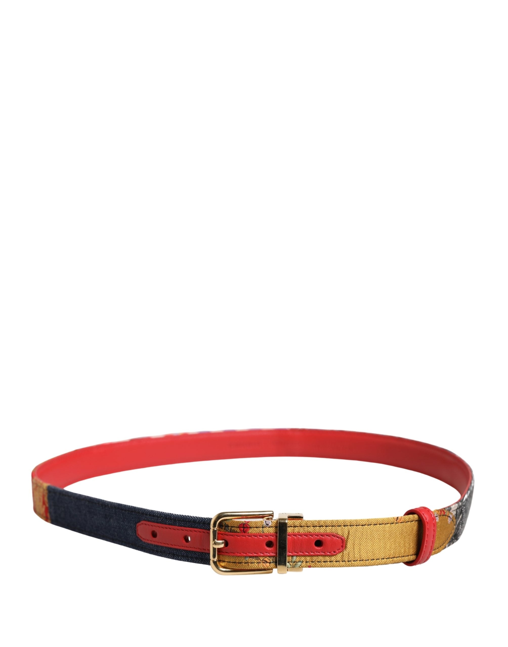 Dolce & Gabbana Mehrfarbiger Blumen-Jacquard-Gürtel mit Metallschnalle