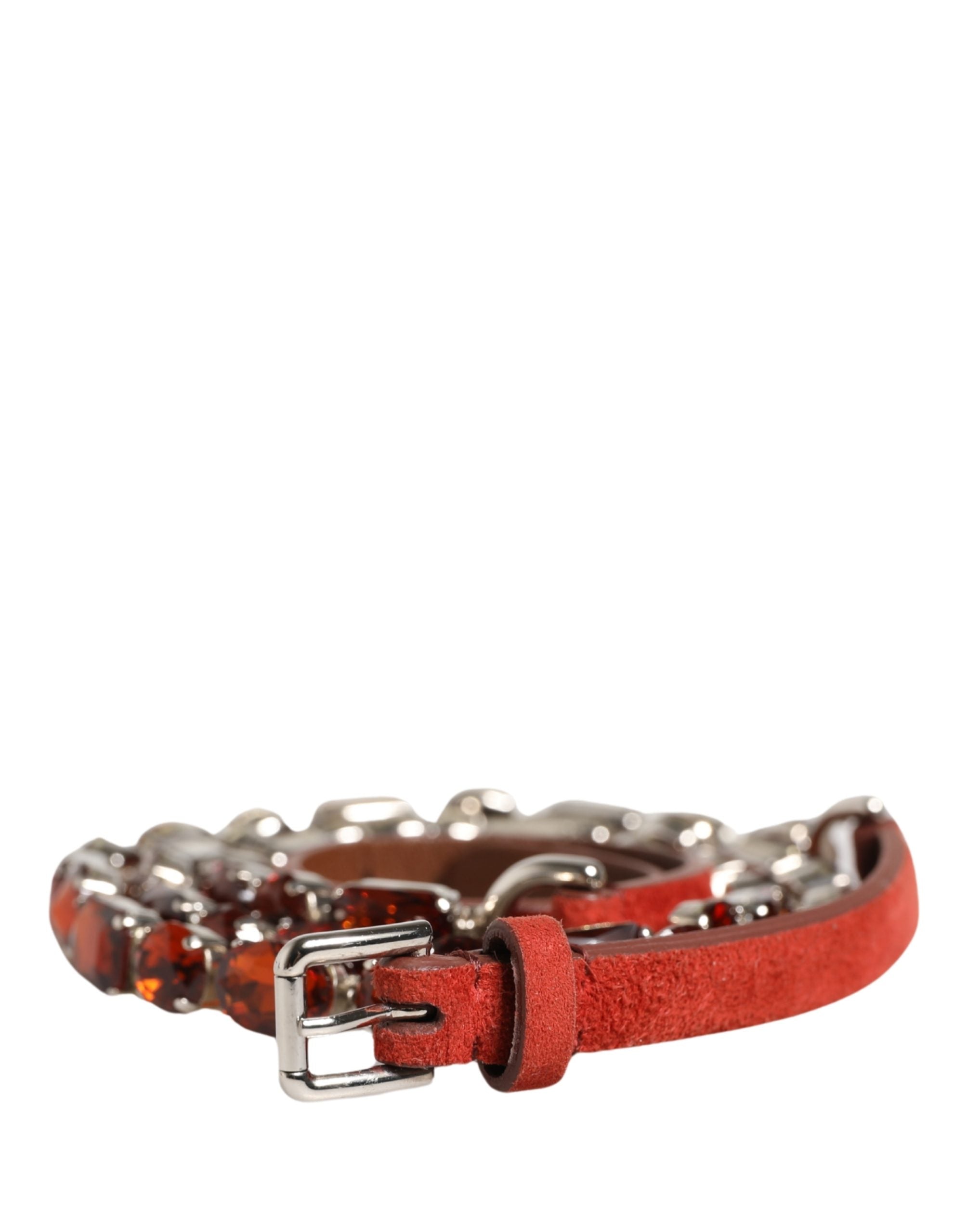 Dolce & Gabbana Roter Samt Gürtel mit Kristall-Verzierung und Kette