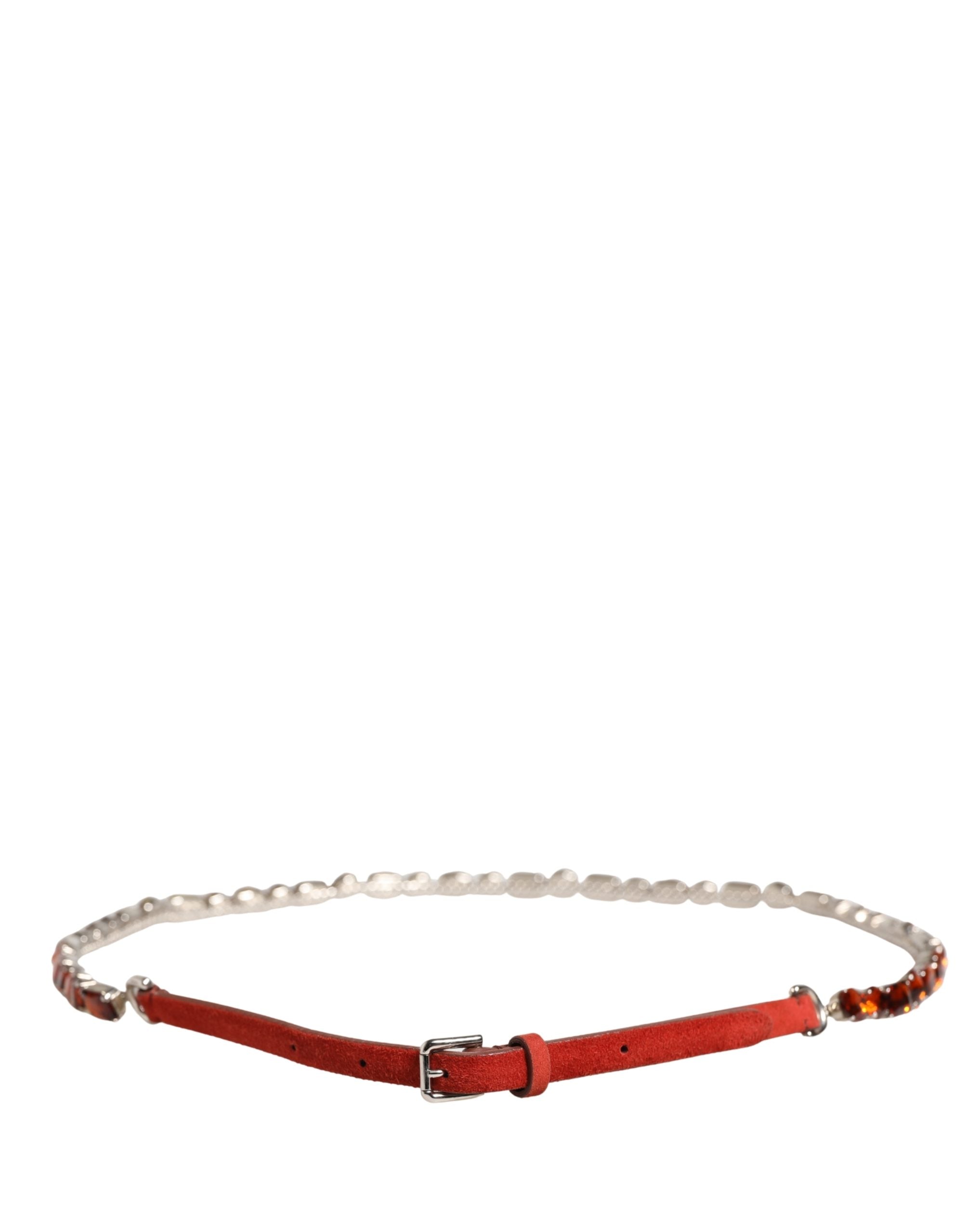 Dolce & Gabbana Roter Samt Gürtel mit Kristall-Verzierung und Kette