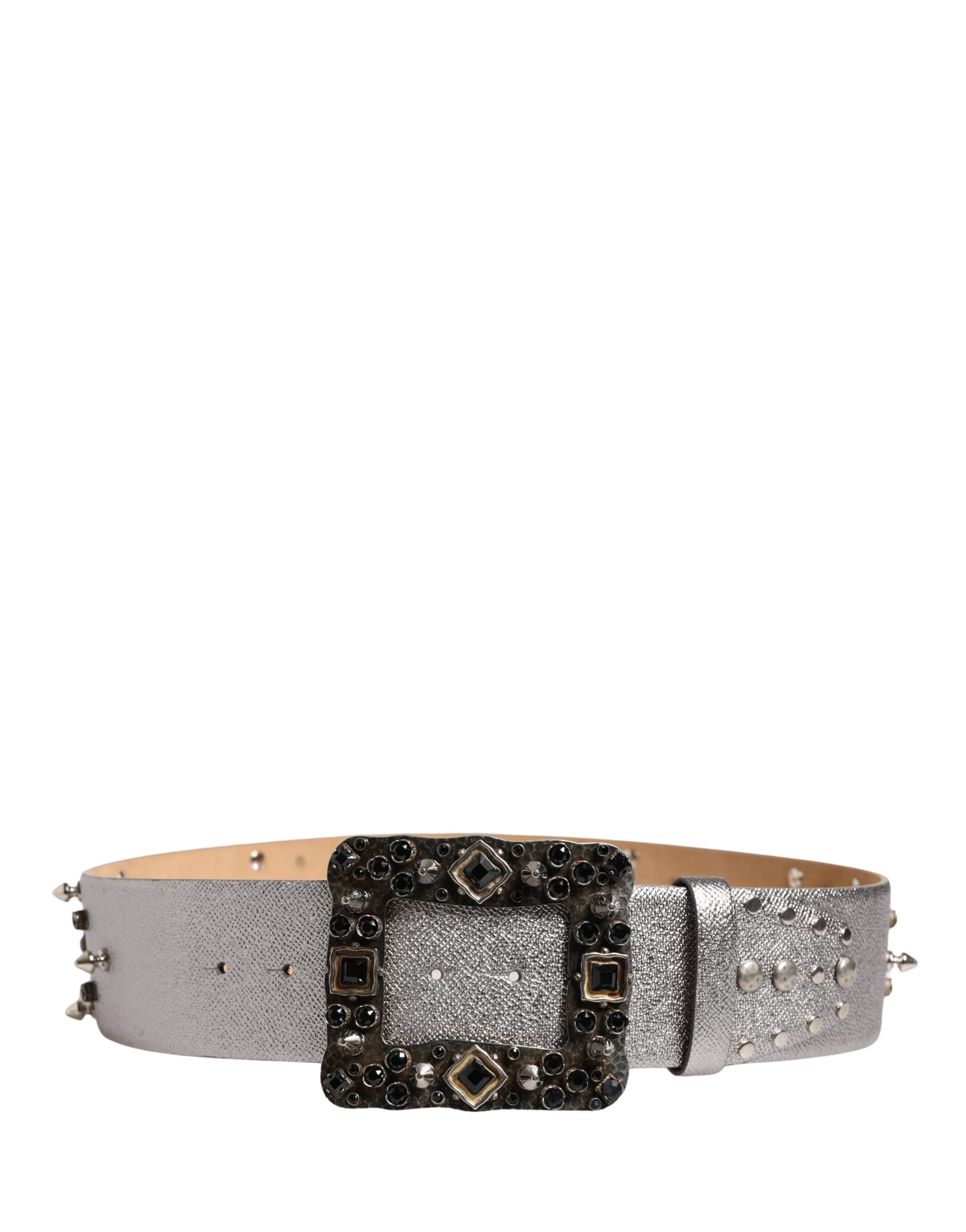 Dolce & Gabbana Gürtel aus silbernem Leder mit Kristall-Metallschließe