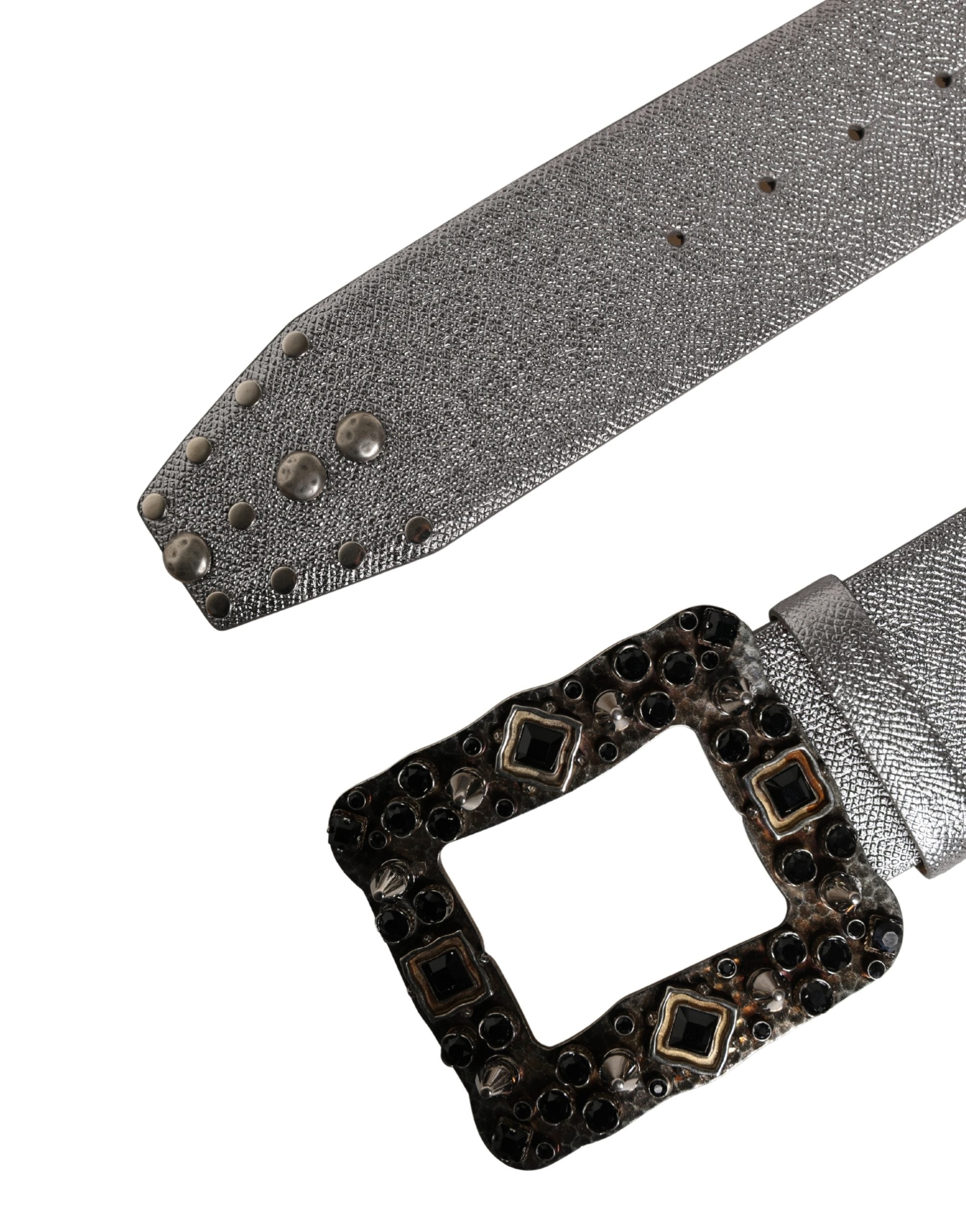 Dolce & Gabbana Gürtel aus silbernem Leder mit Kristall-Metallschließe