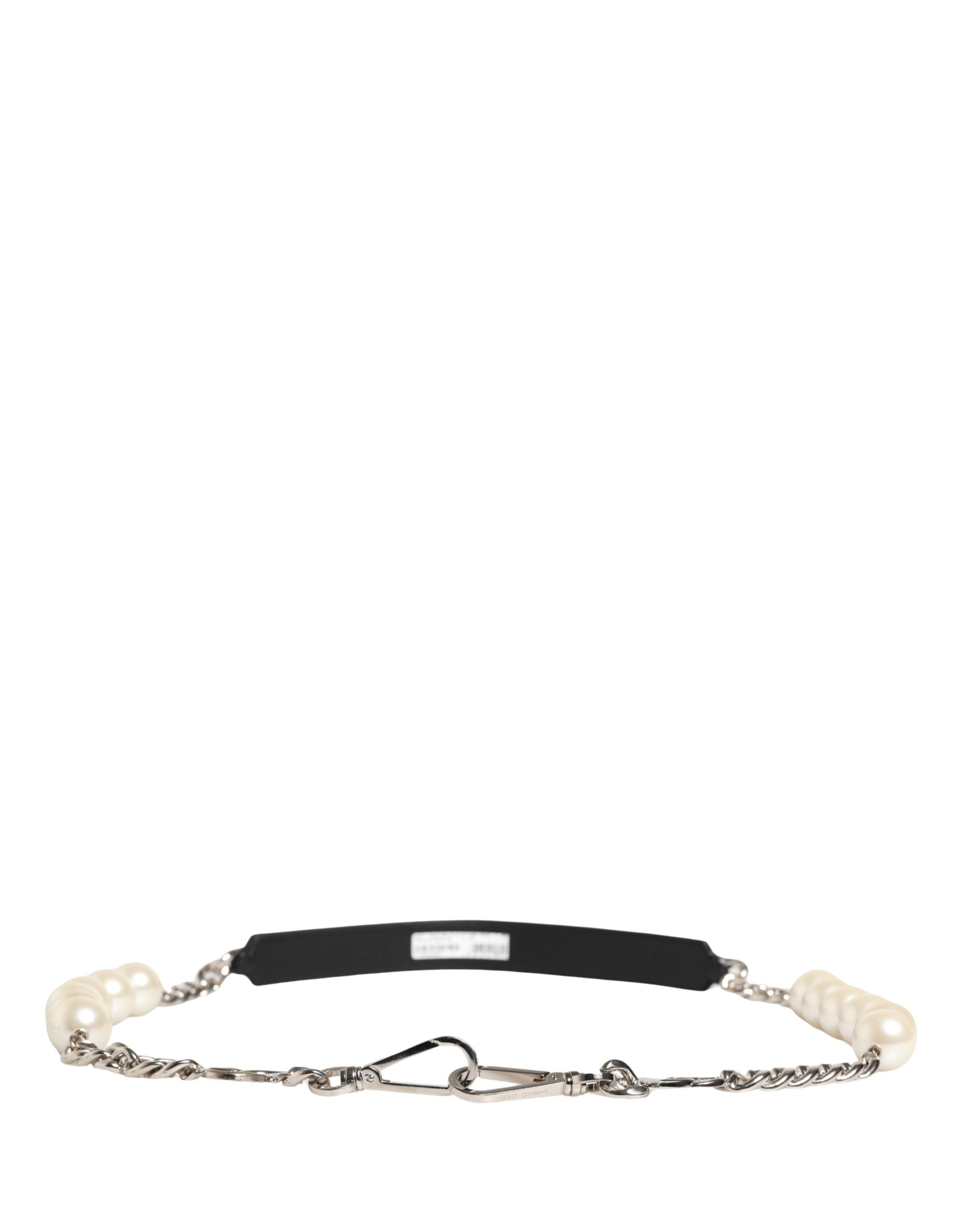 Dolce & Gabbana Schwarzer Leder-Schultergurt mit silberner Kette