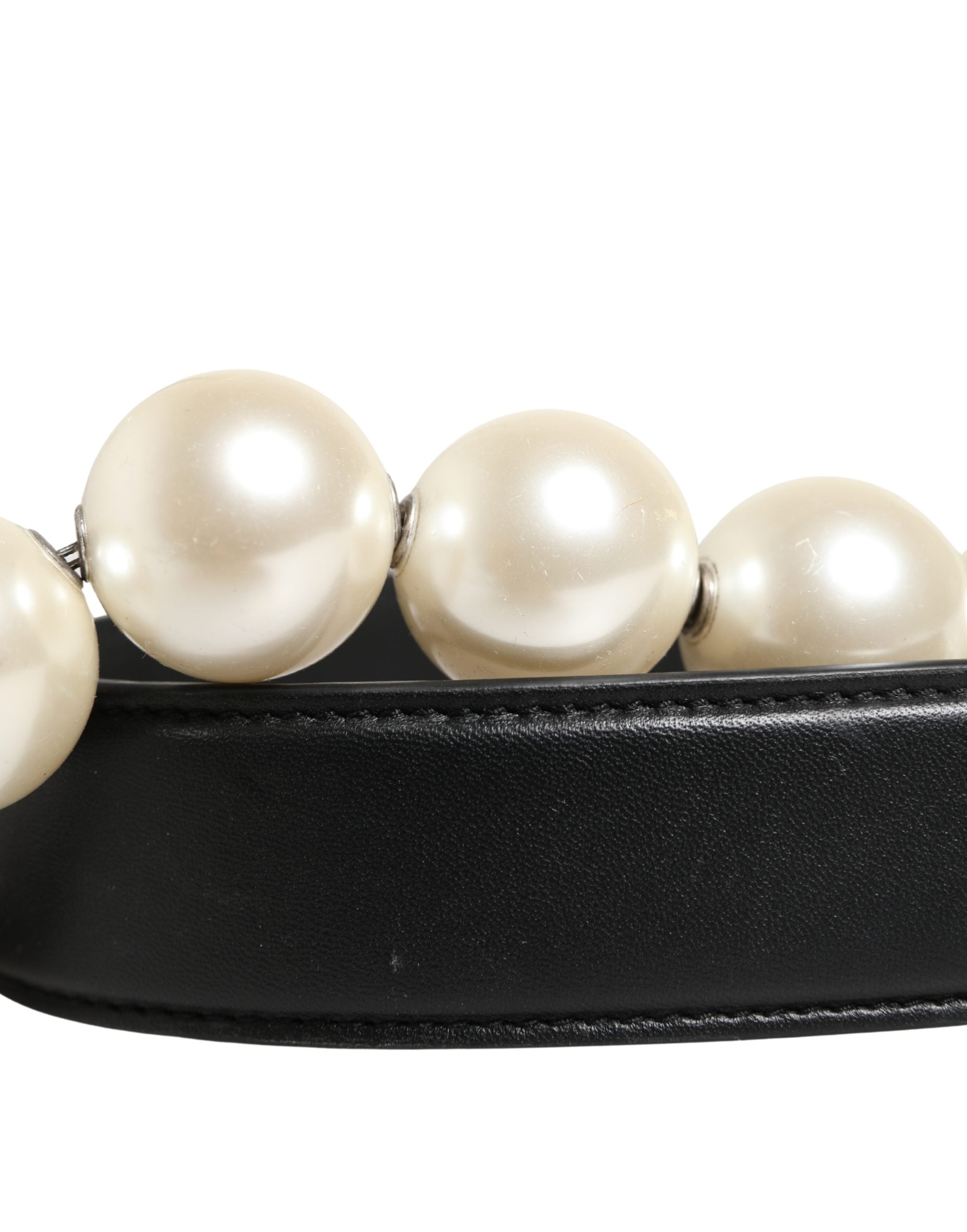 Dolce & Gabbana Schwarzer Leder-Schultergurt mit silberner Kette