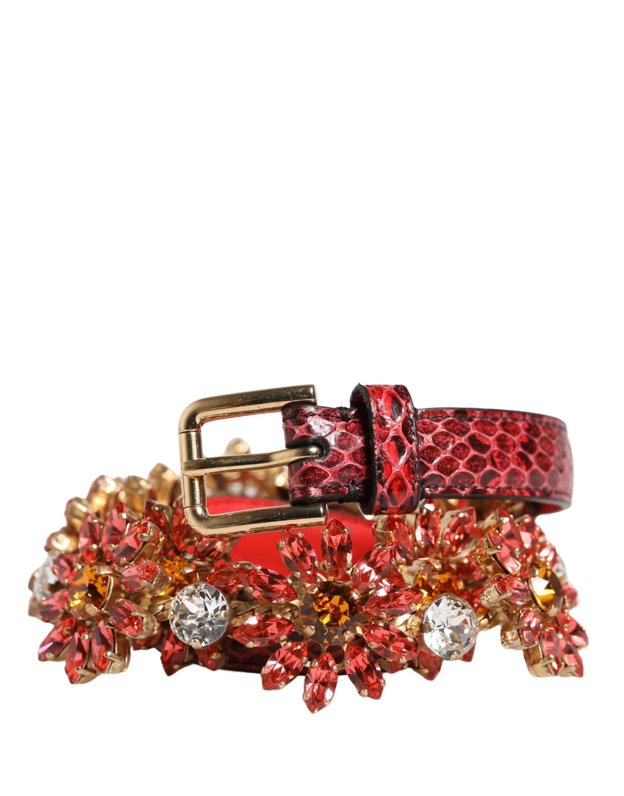 Dolce & Gabbana Roter Ledergürtel mit Gänseblümchen-Kristallbesatz