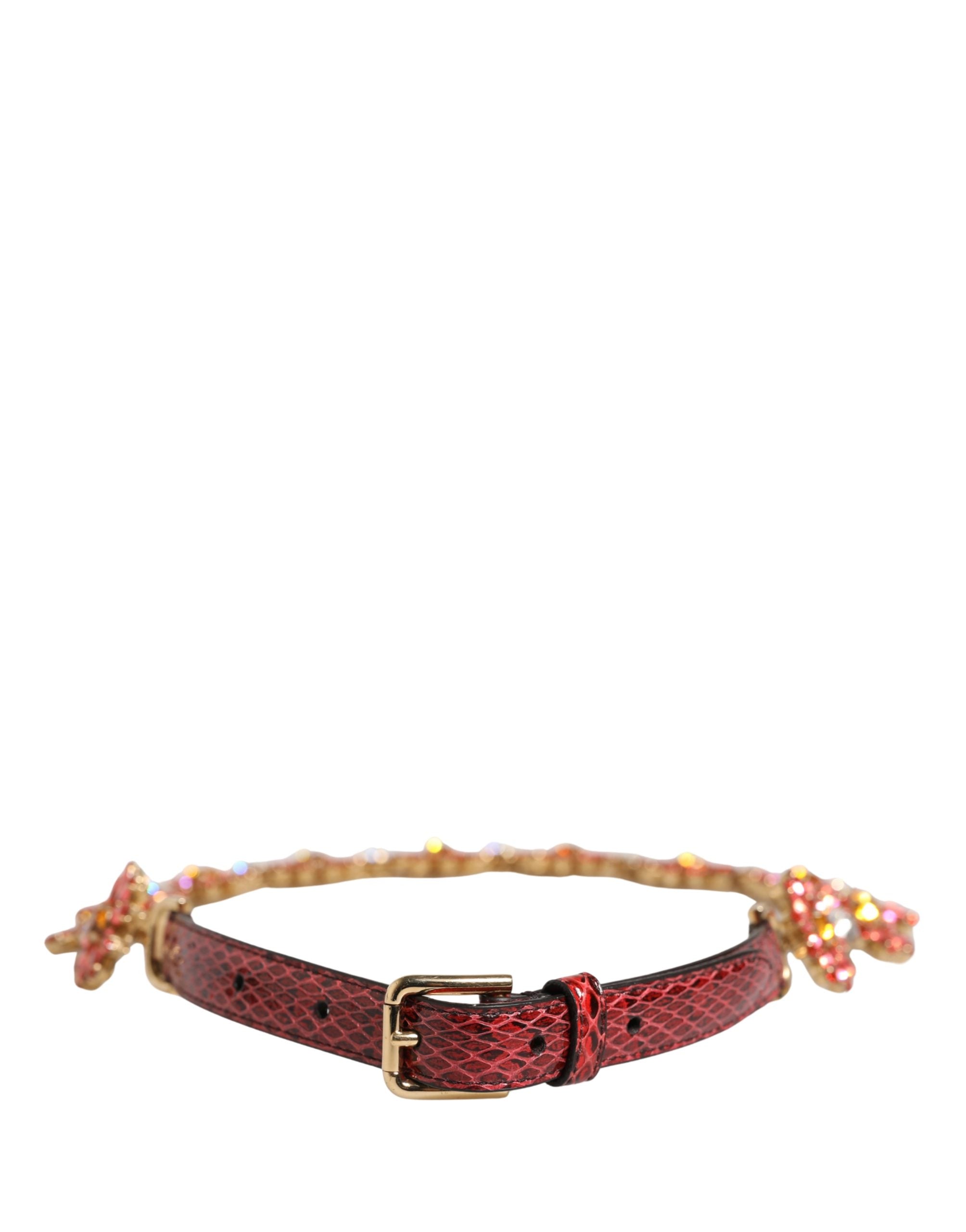 Dolce & Gabbana Roter Ledergürtel mit Gänseblümchen-Kristallbesatz