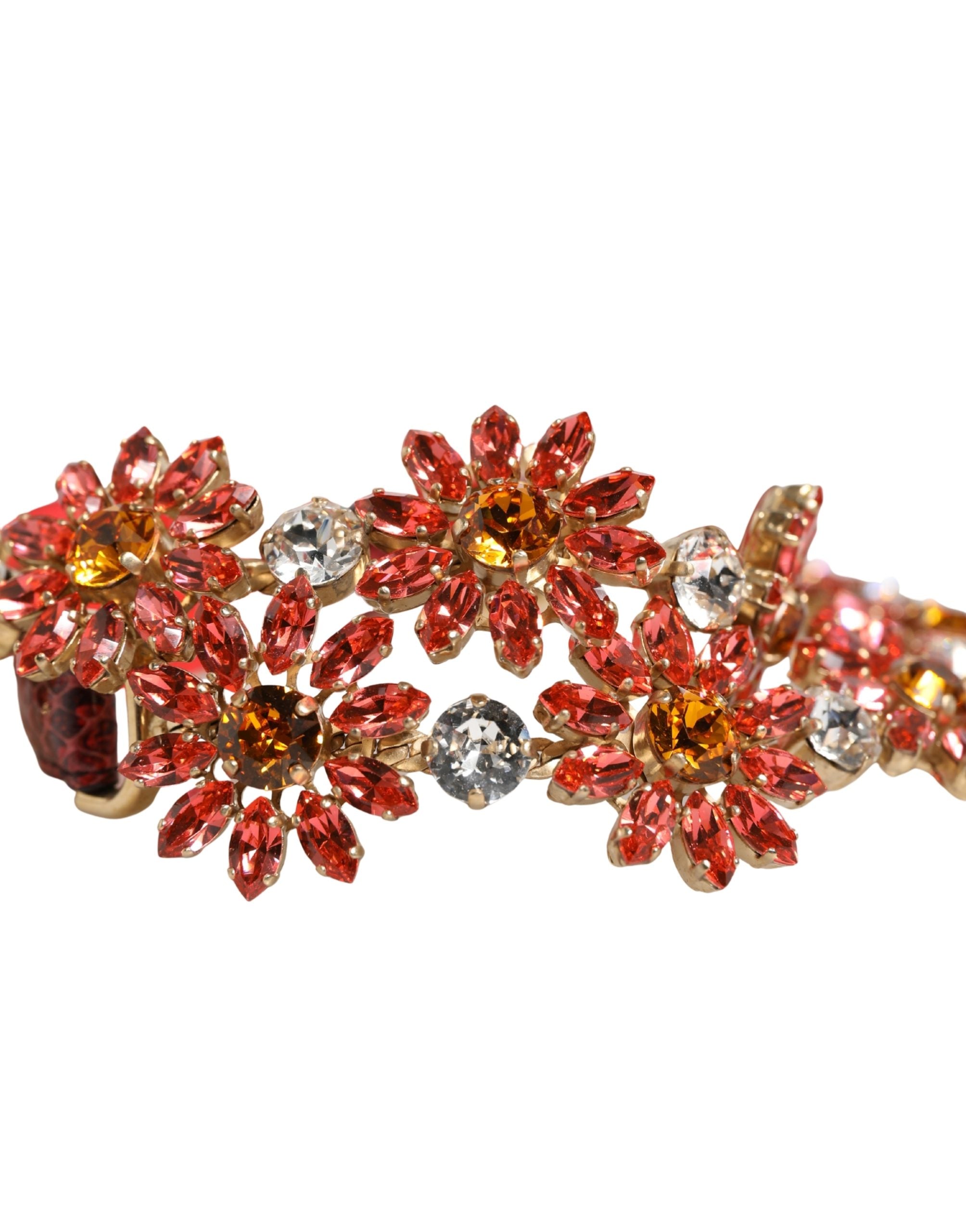 Dolce & Gabbana Roter Ledergürtel mit Gänseblümchen-Kristallbesatz