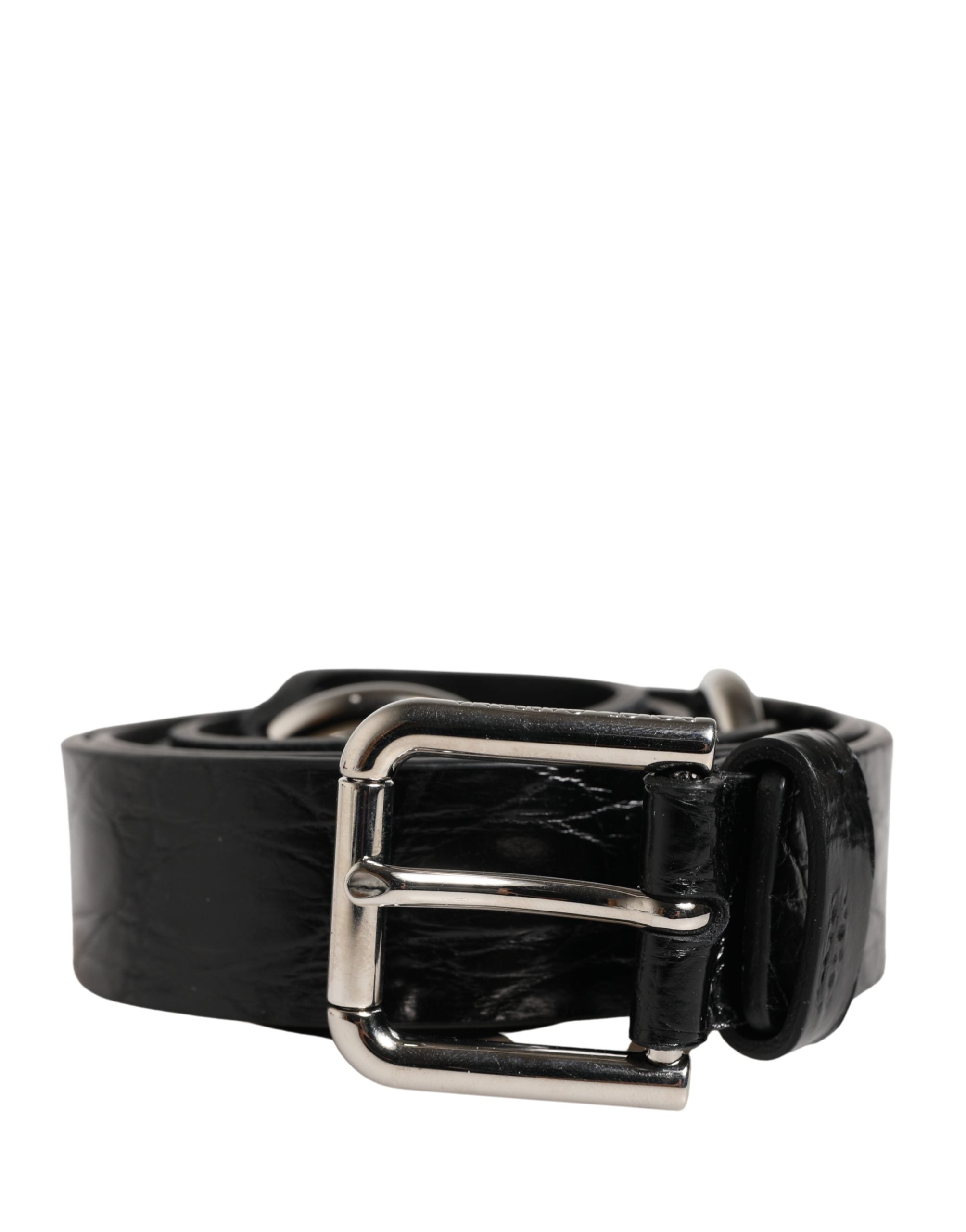 Dolce & Gabbana Schwarzer Gürtel aus exotischem Leder mit silberner Metallschnalle