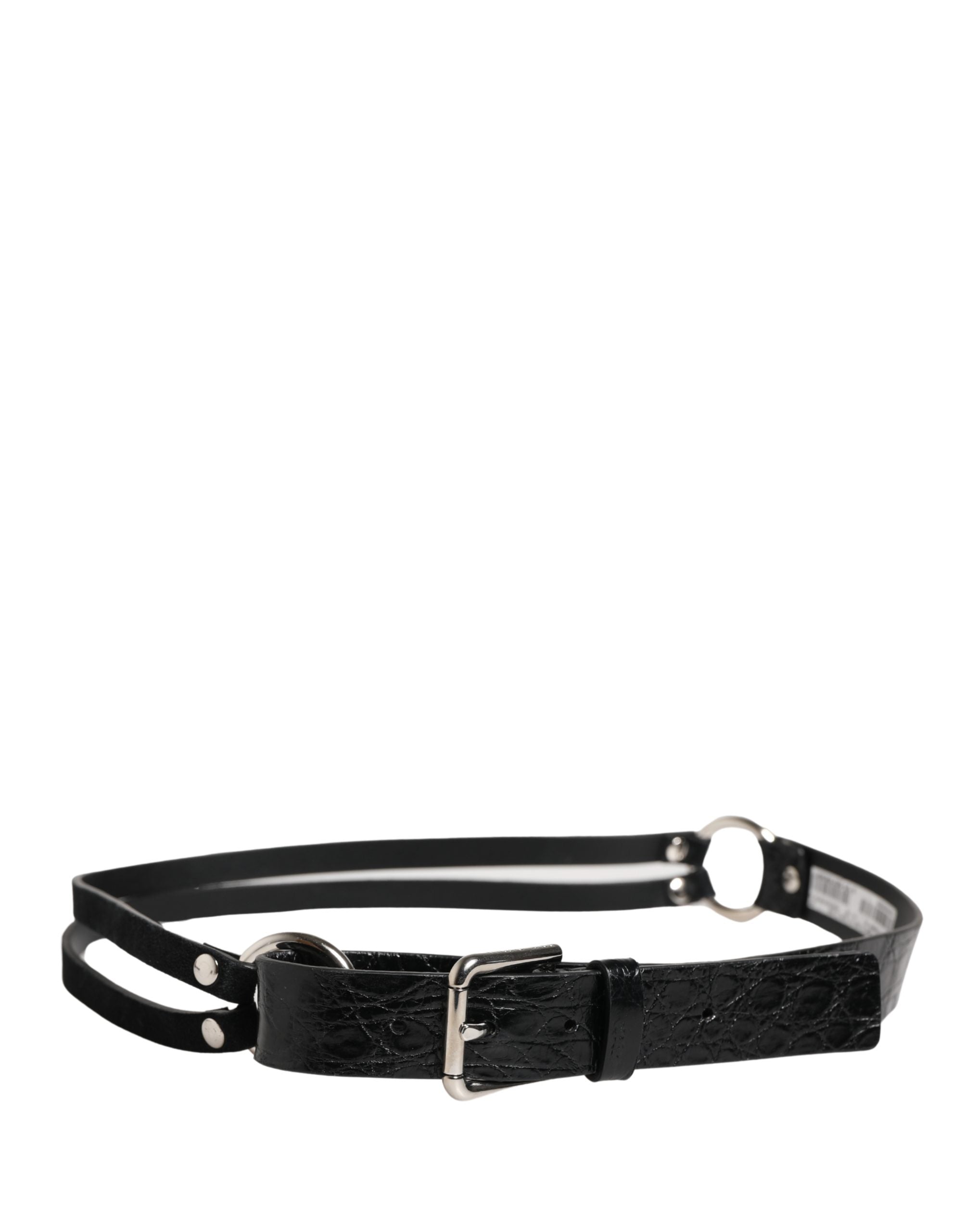 Dolce & Gabbana Schwarzer Gürtel aus exotischem Leder mit silberner Metallschnalle