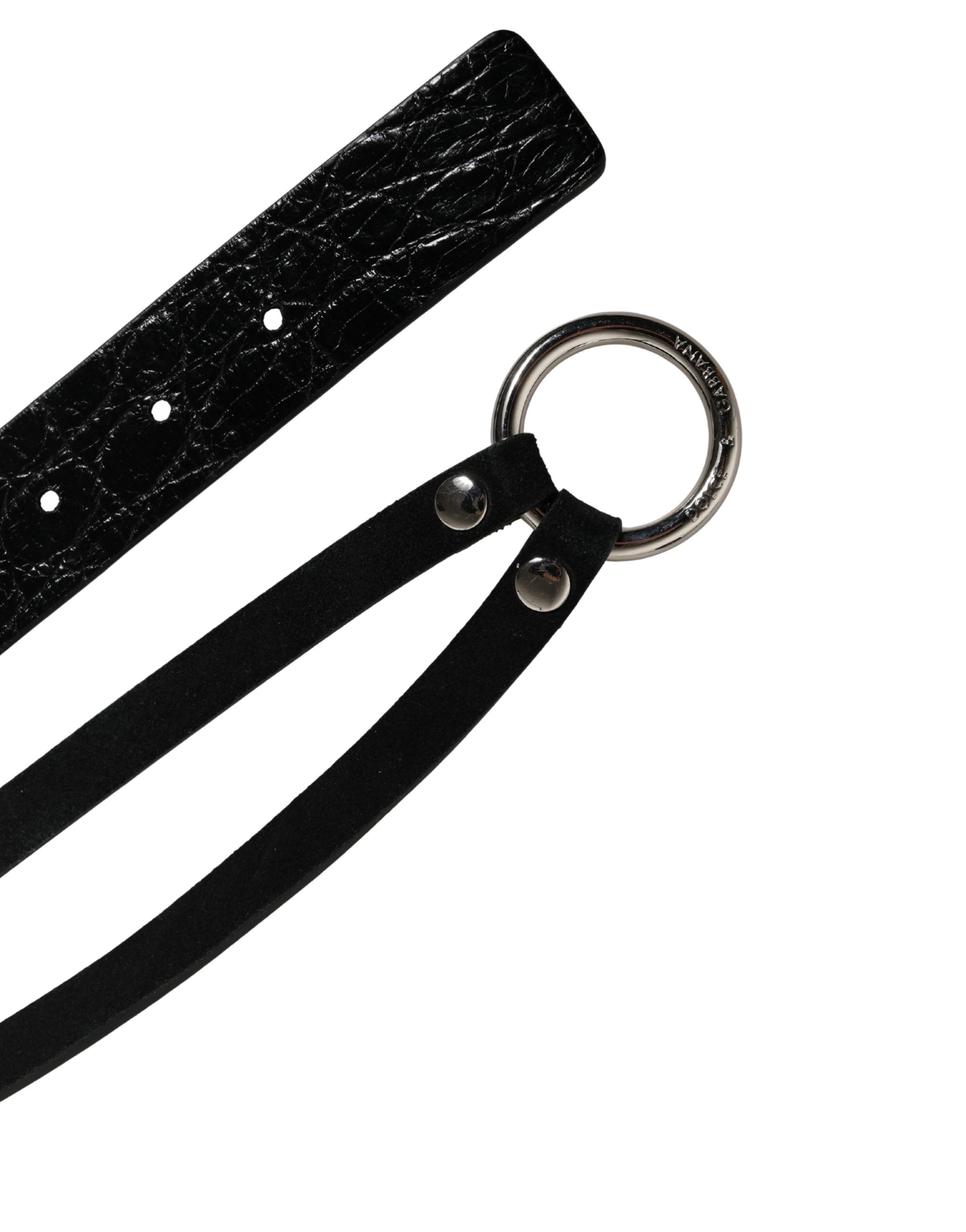 Dolce & Gabbana Schwarzer Gürtel aus exotischem Leder mit silberner Metallschnalle