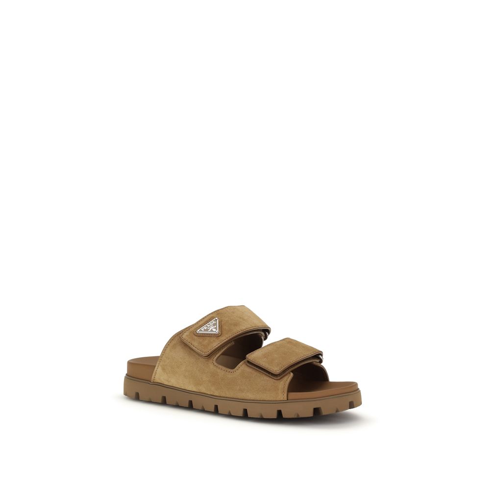 Prada Braune Bos Taurus Kalbsleder-Sandalen mit Riemenverschluss