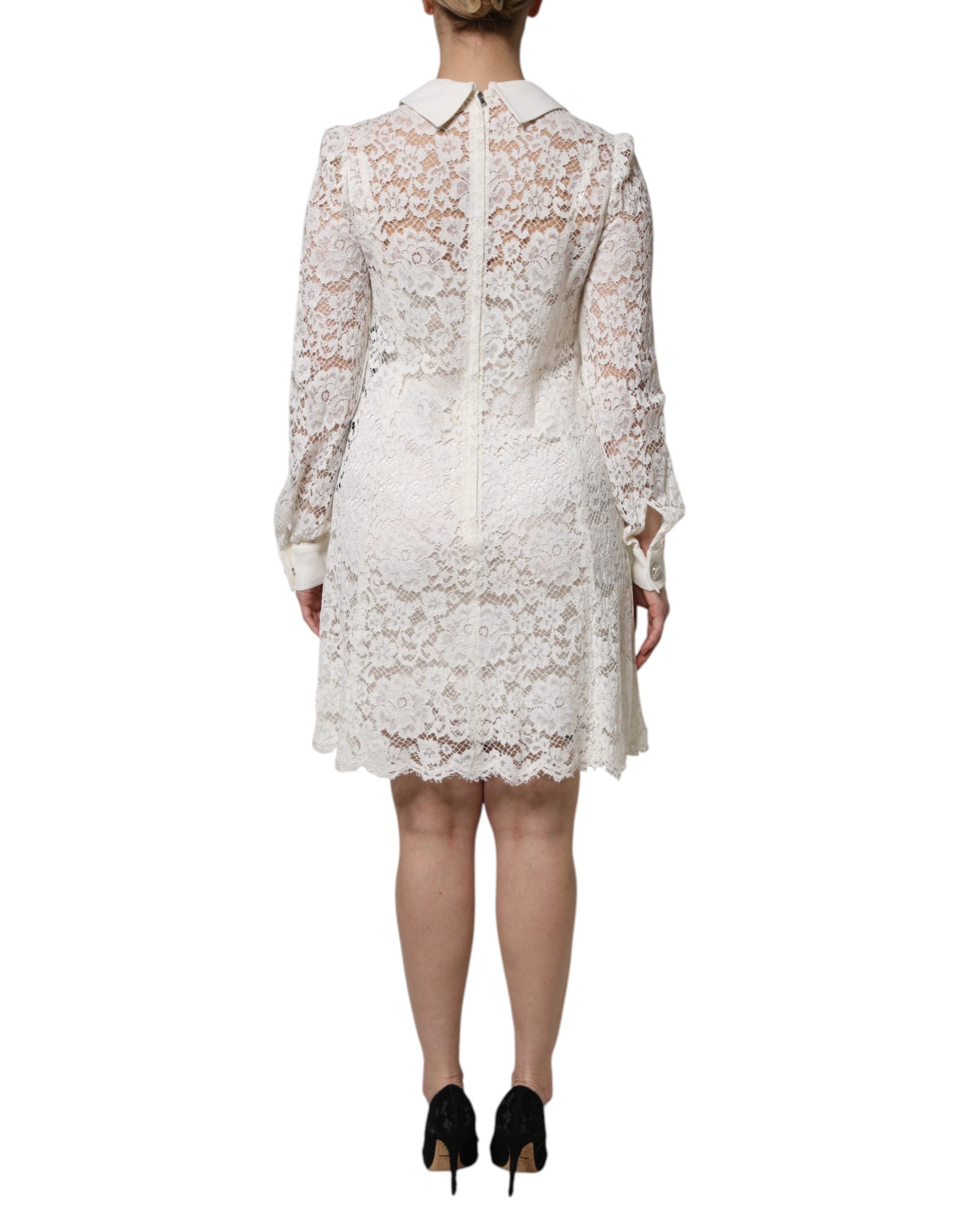 Dolce & Gabbana Weißes Minikleid aus Viskose mit Blumen-Spitze und Kragen
