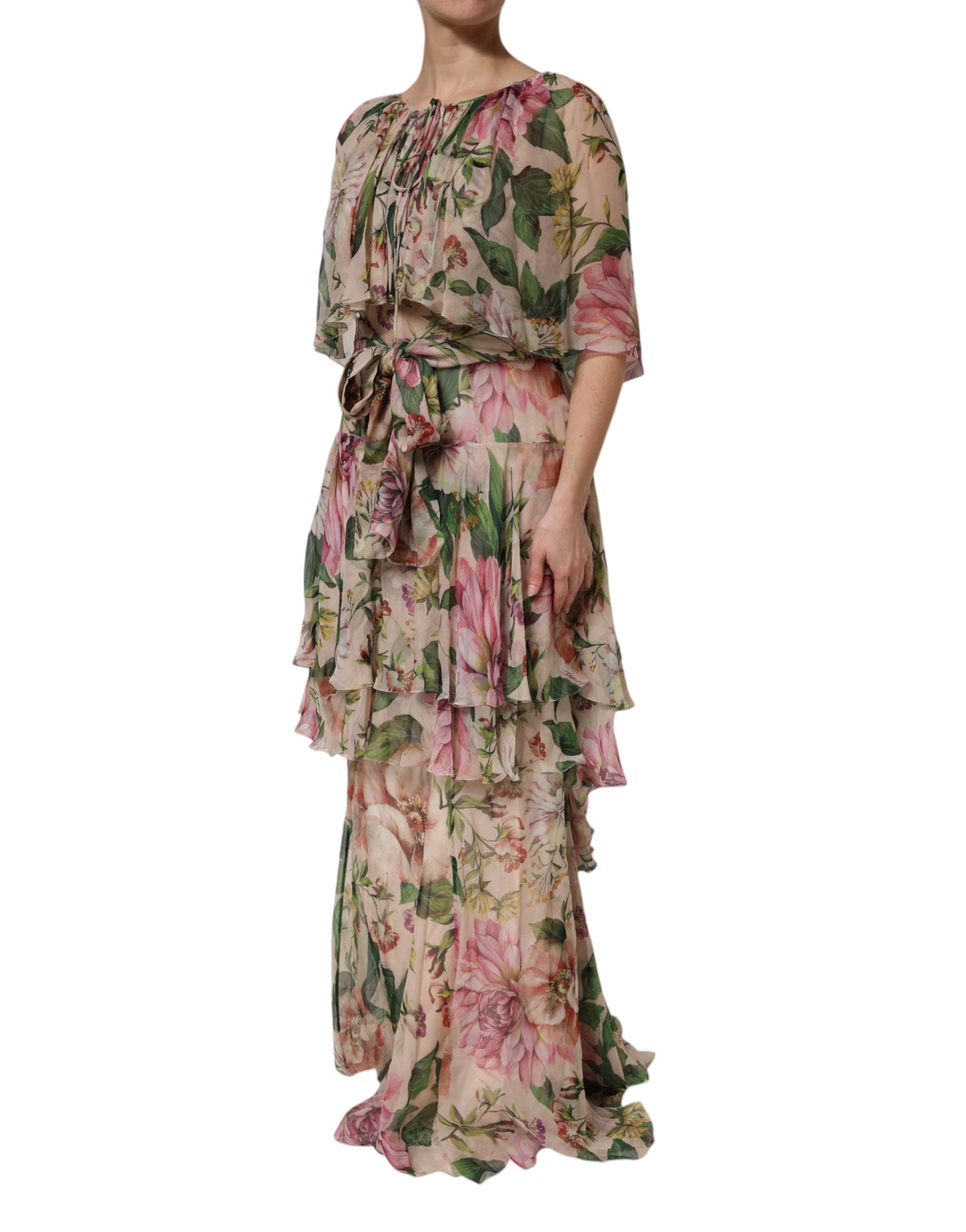 Dolce & Gabbana Mehrfarbiges Blumen-Seiden-Maxikleid mit Lagenlook