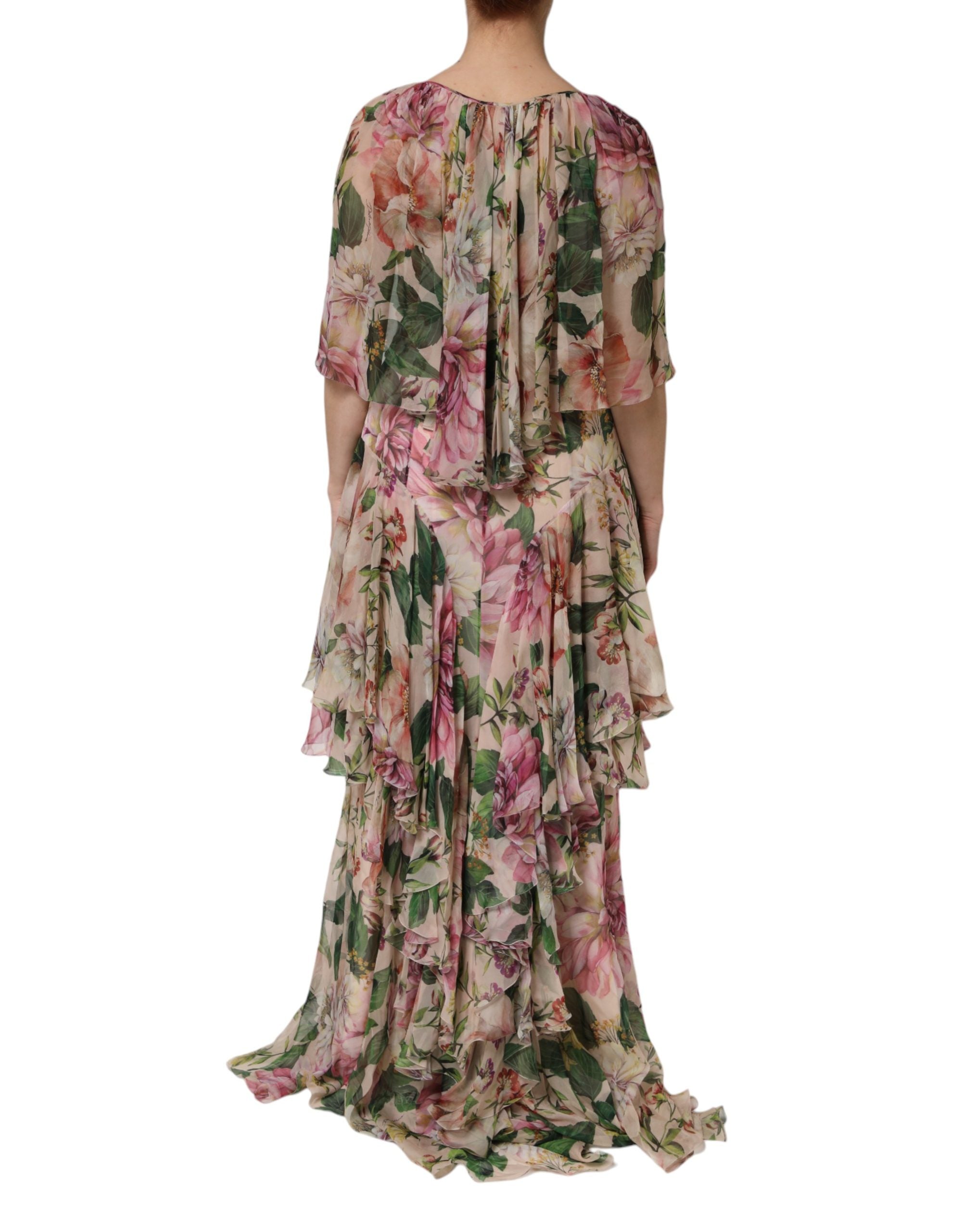 Dolce & Gabbana Mehrfarbiges Blumen-Seiden-Maxikleid mit Lagenlook