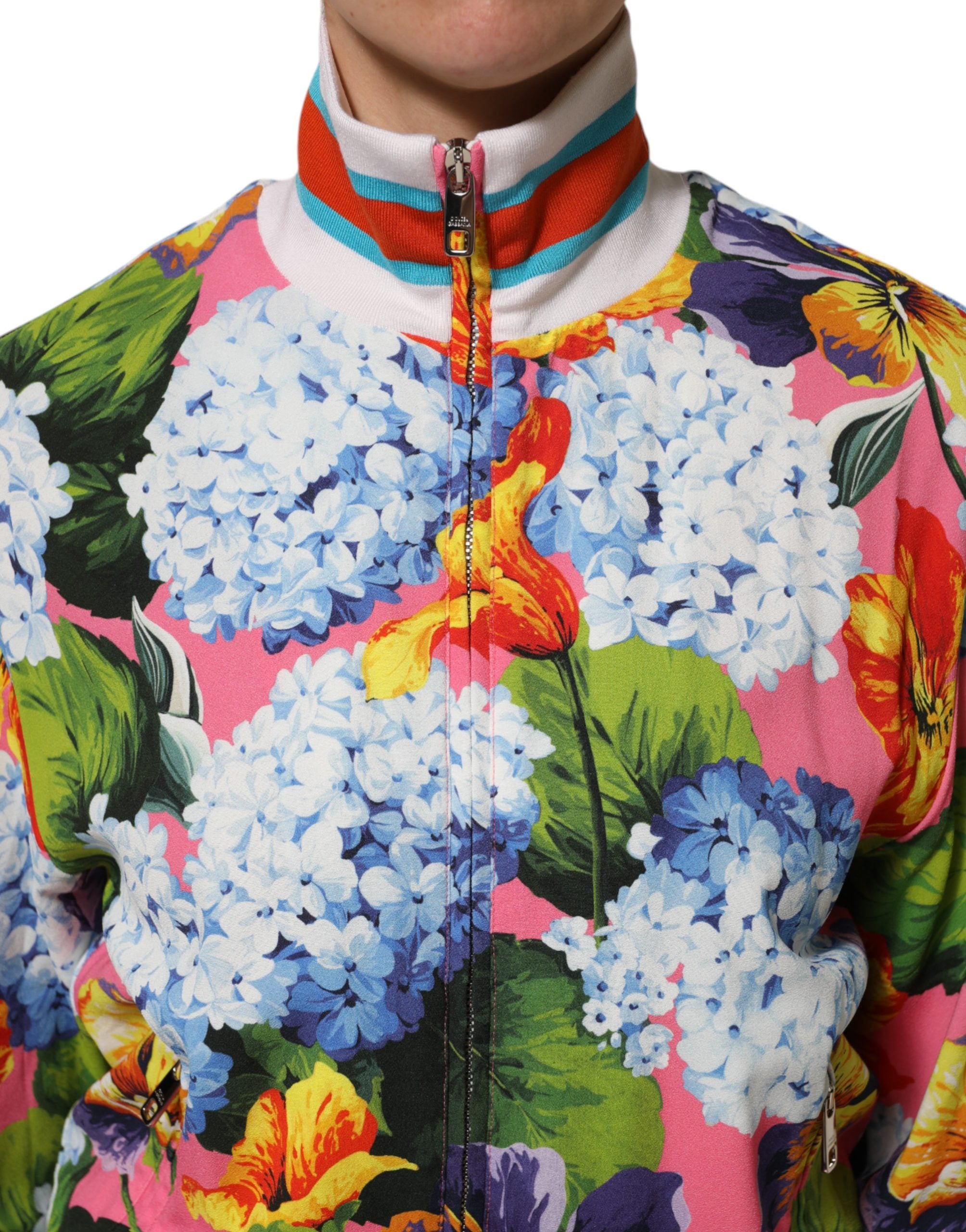Dolce & Gabbana Mehrfarbige Blumenprint-Strickjacke mit Reißverschluss