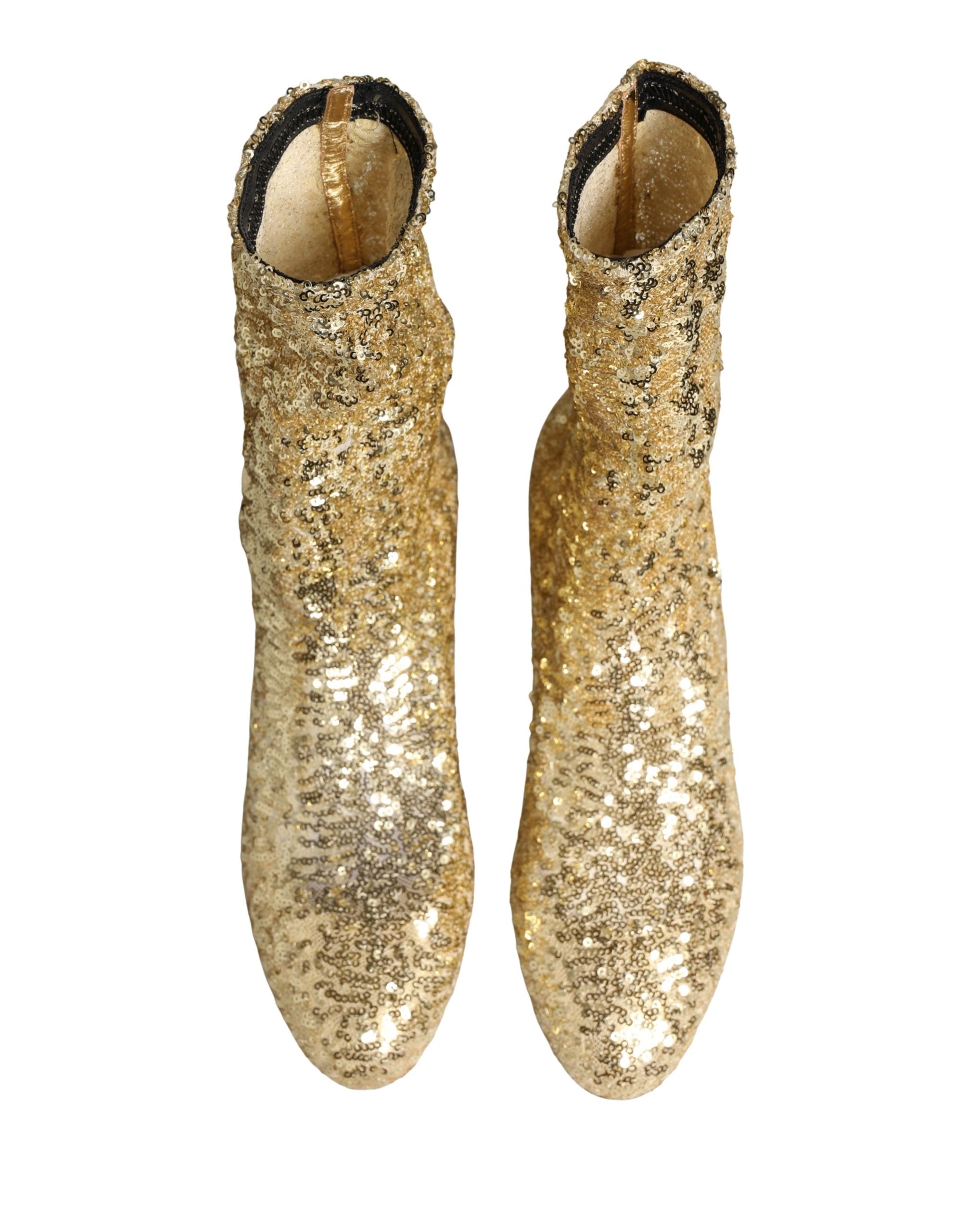Dolce & Gabbana Kurze Stiefel mit goldenen Pailletten und Stretch-Anteil
