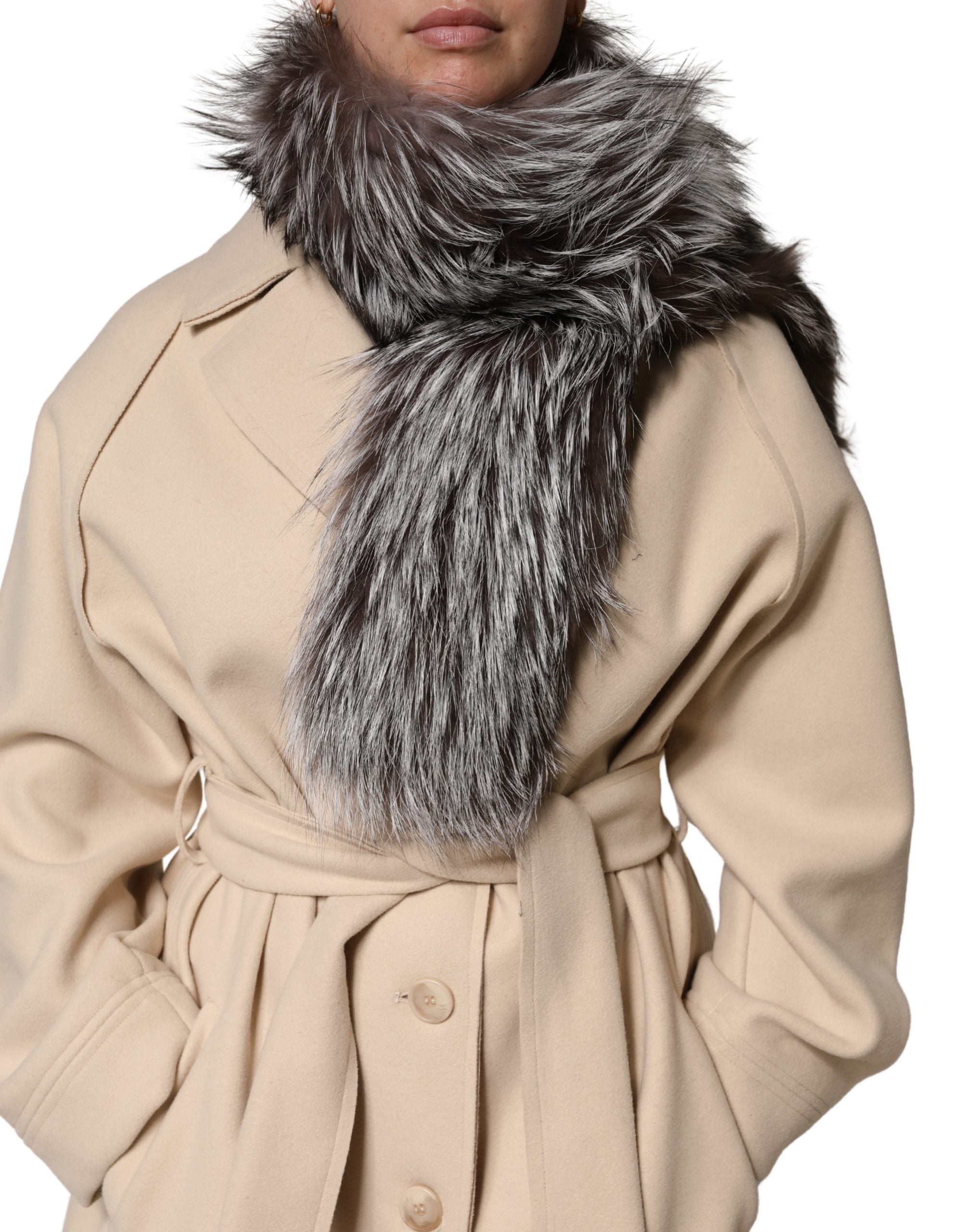 Dolce & Gabbana Grauer Fuchs Pelz Hals Wrap Warmer Winterschal