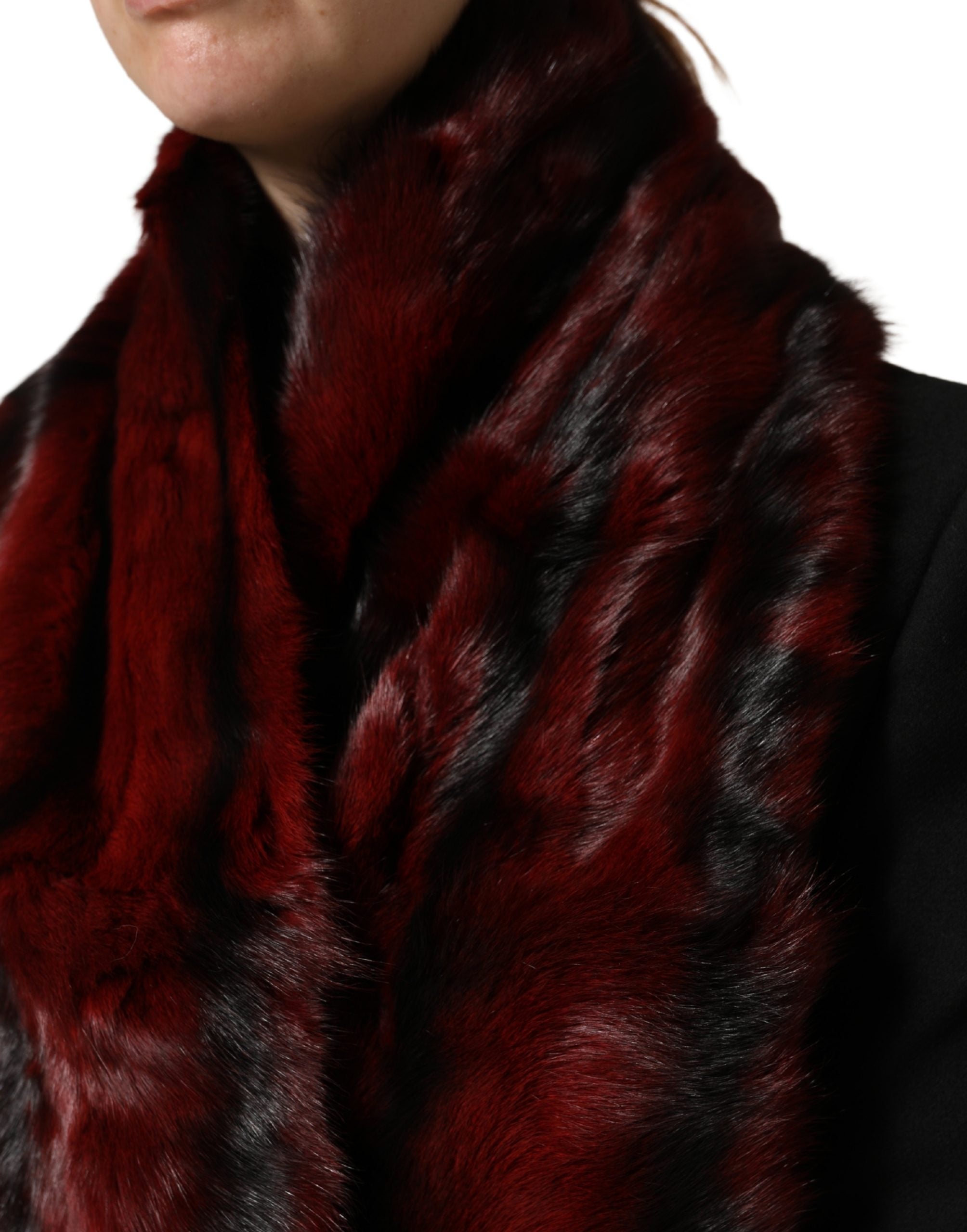 Dolce & Gabbana Schwarz Rot Gestreifter Pelz Schal Hals Wrap Schal