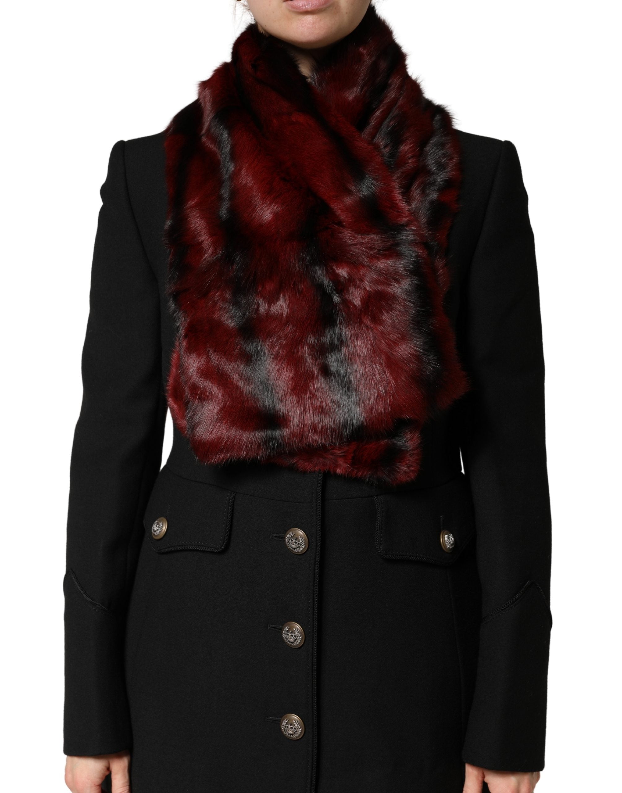 Dolce & Gabbana Schwarz Rot Gestreifter Pelz Schal Hals Wrap Schal