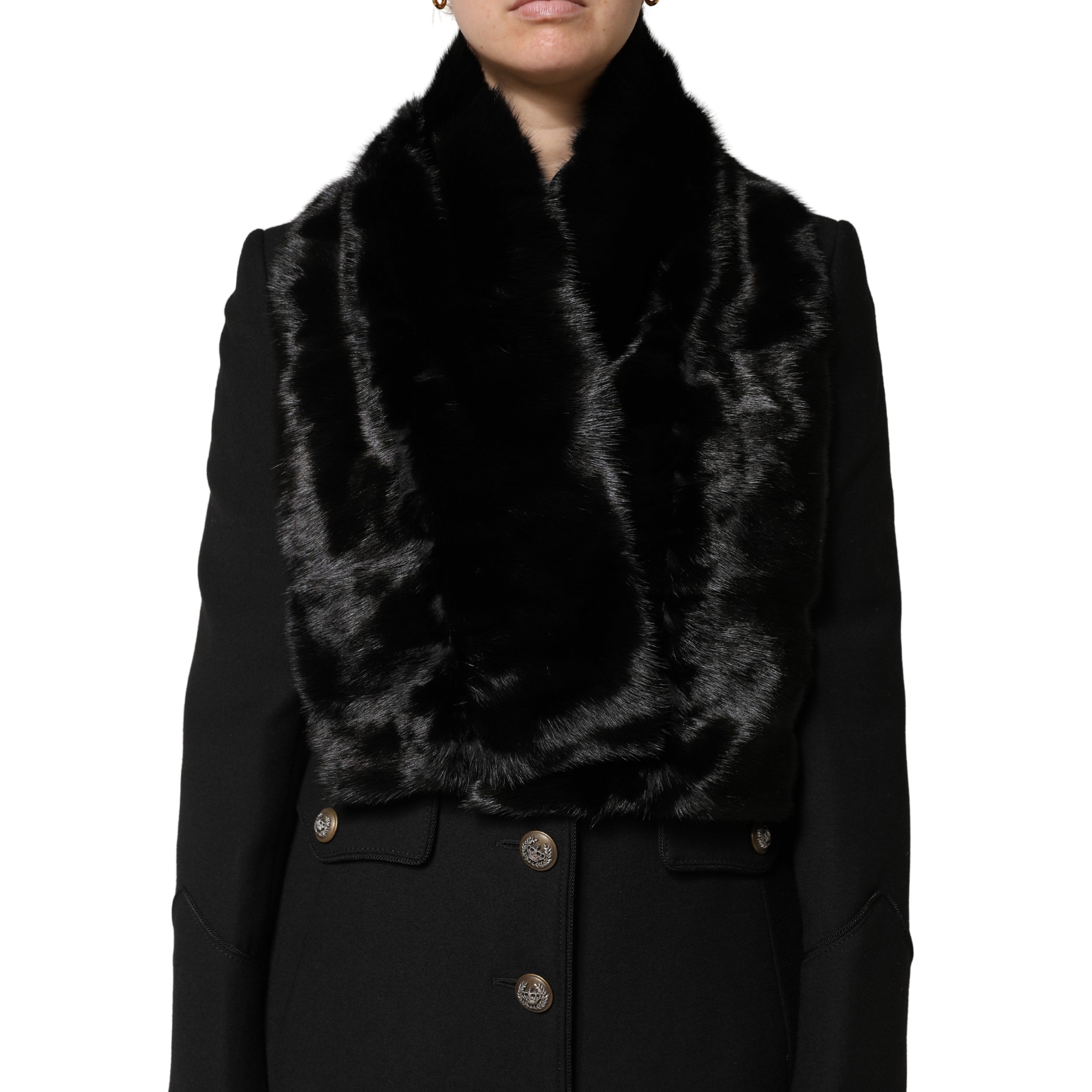 Dolce & Gabbana Schwarzer Pelzschal Hals Wrap Cover Kragenschal