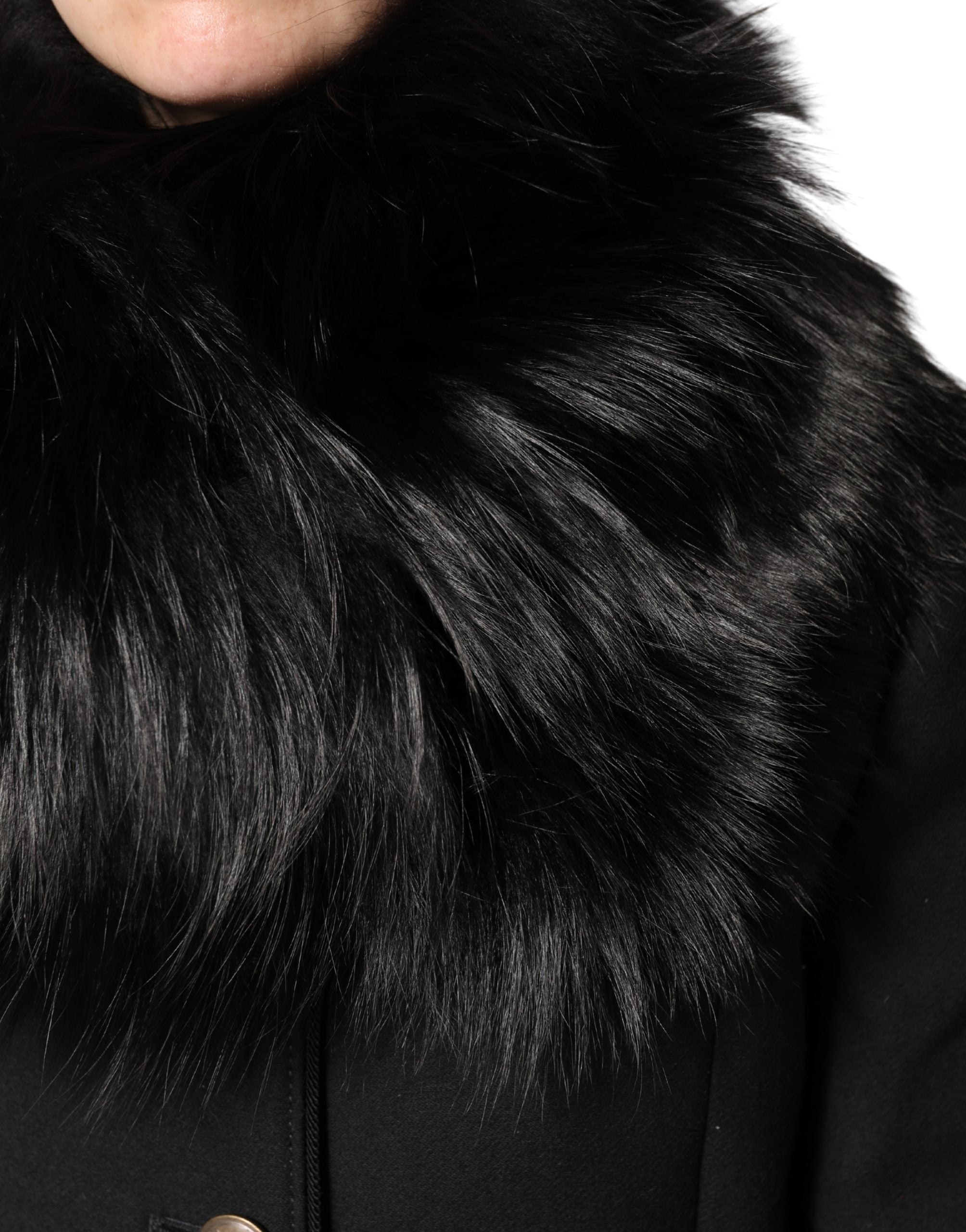 Dolce & Gabbana Schwarzer Pelz Schulterkragen Wickelschal Halstuch