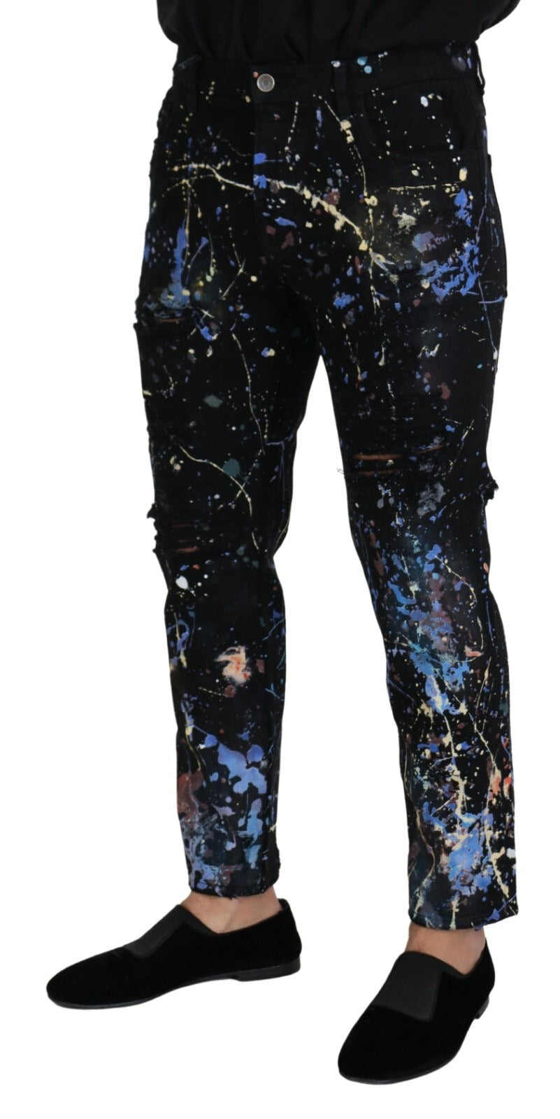 Dolce & Gabbana Schwarze Jeans aus Baumwolle mit Farbspritzer-Print