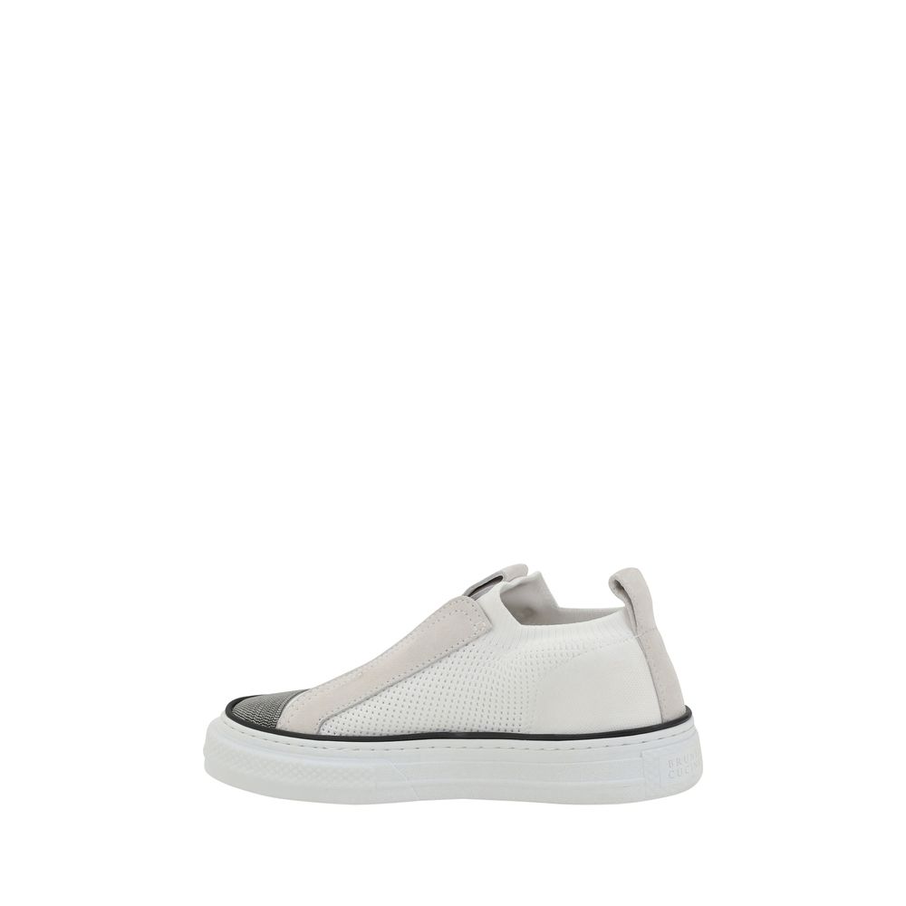 Brunello Cucinelli Weiße Low-Top-Sneaker aus Nylon