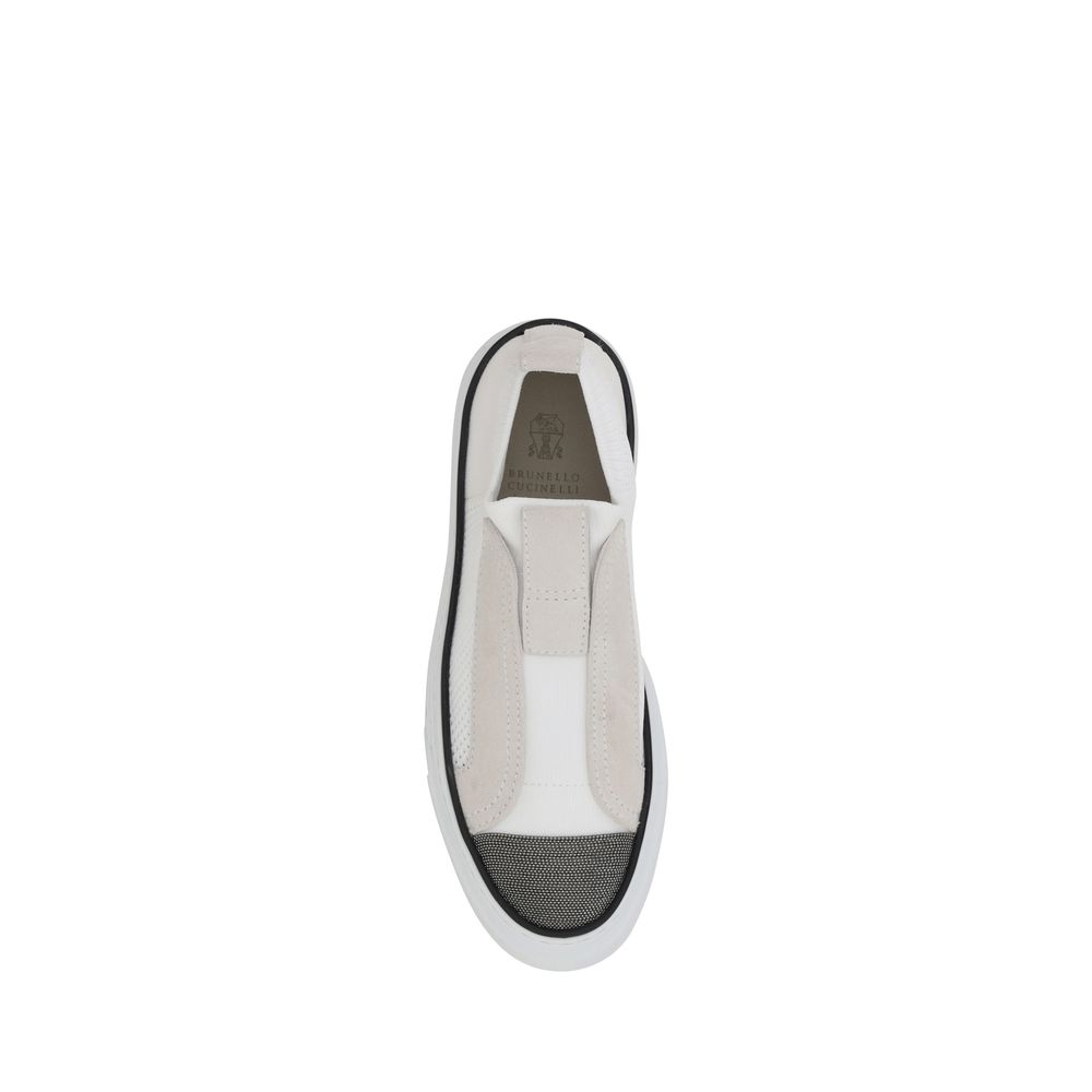 Brunello Cucinelli Weiße Low-Top-Sneaker aus Nylon
