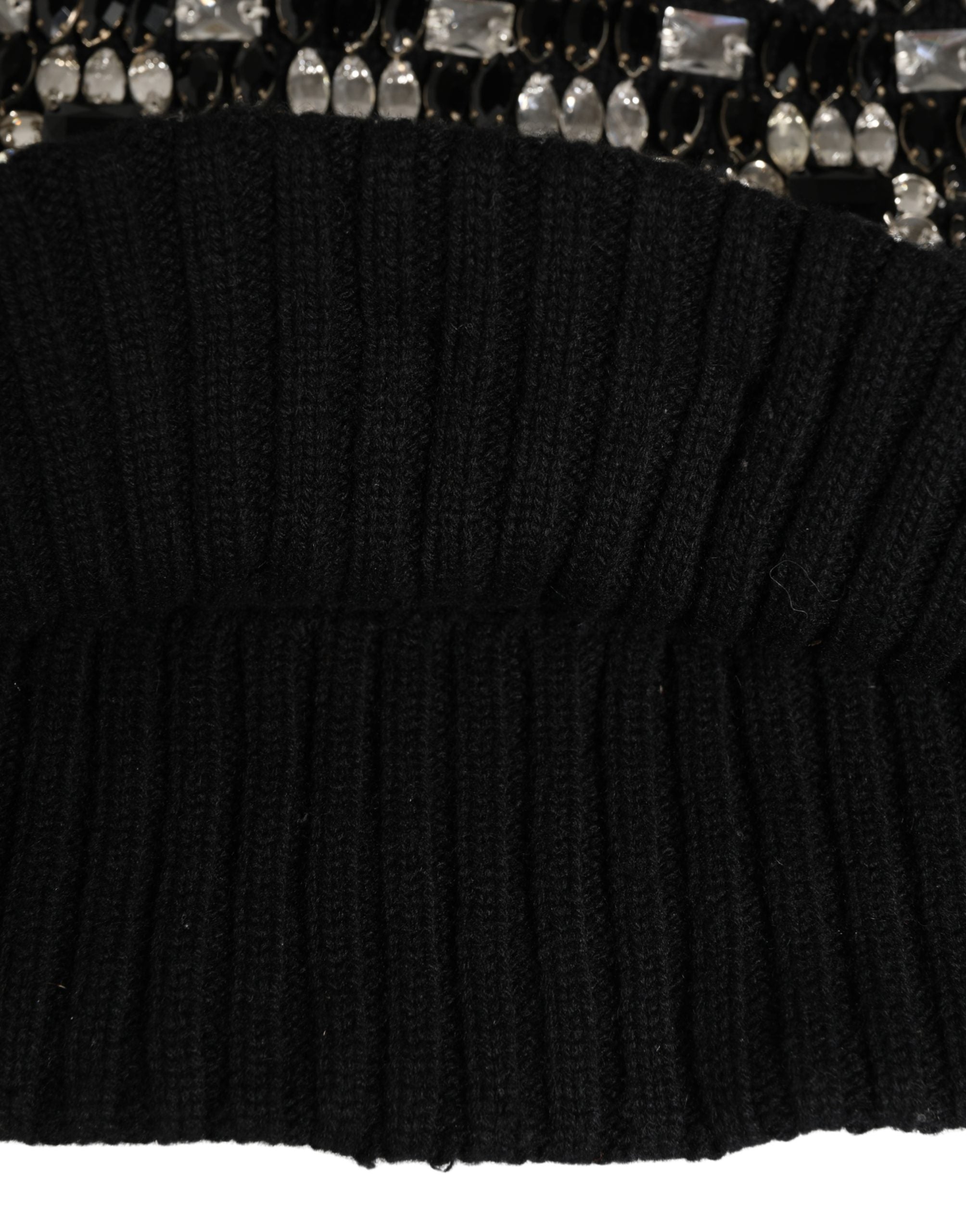 Dolce & Gabbana Schwarze Woll-Sturmhaube mit Kristallbesatz
