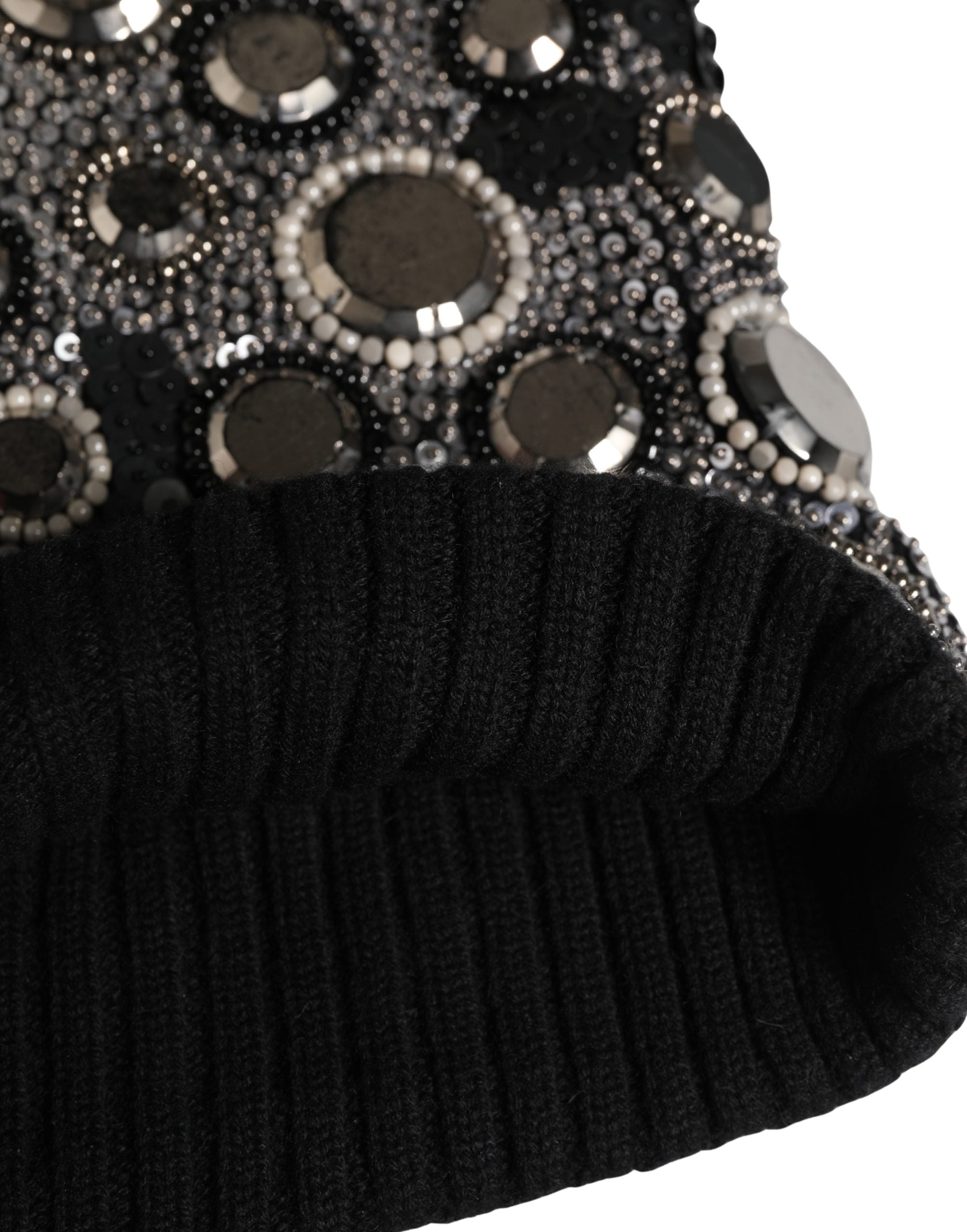 Dolce & Gabbana Schwarze Woll-Sturmhaube mit Kristallbesatz