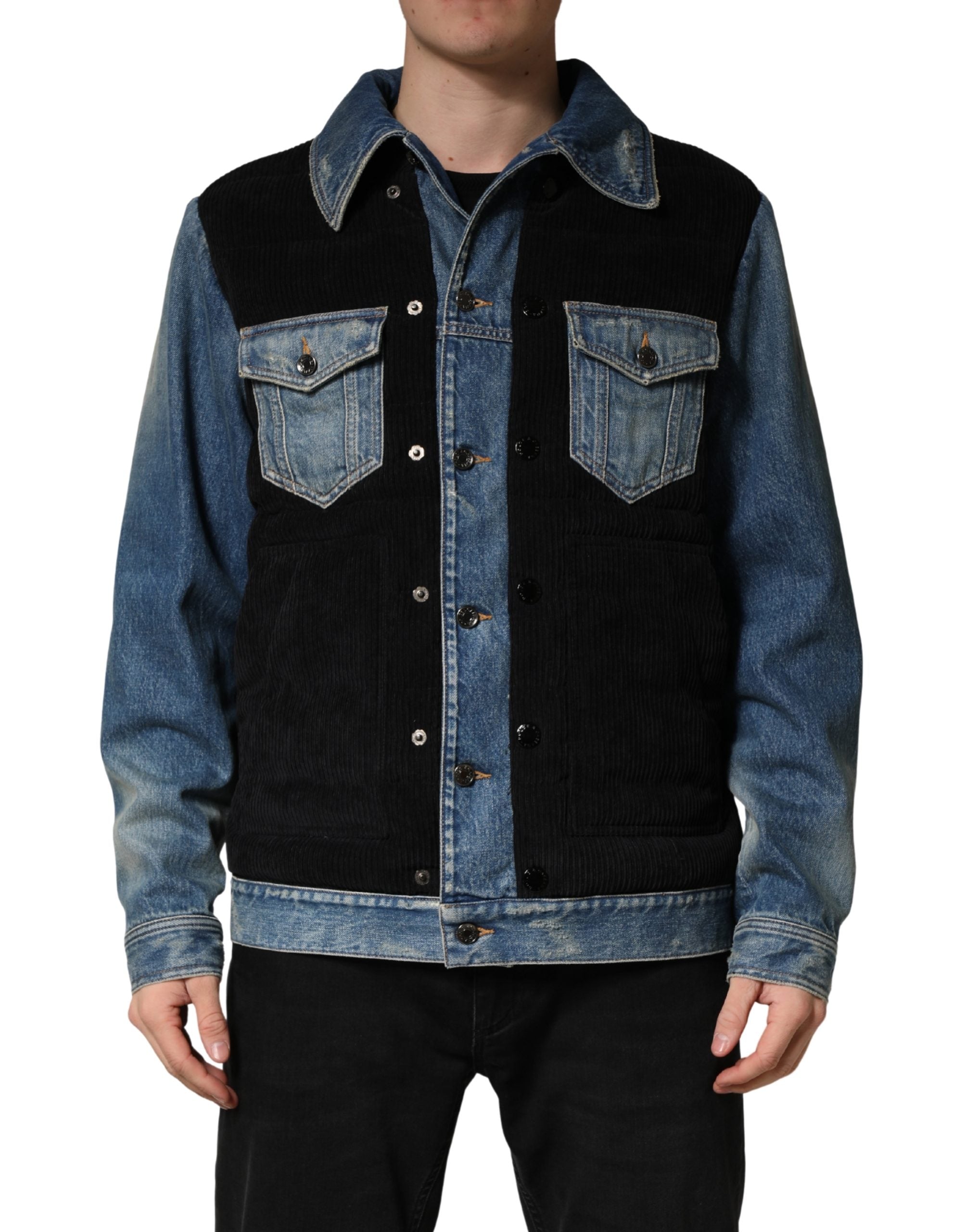 Dolce & Gabbana Schwarze blaue Baumwoll-Denim-Blouson-Jacke für Herren
