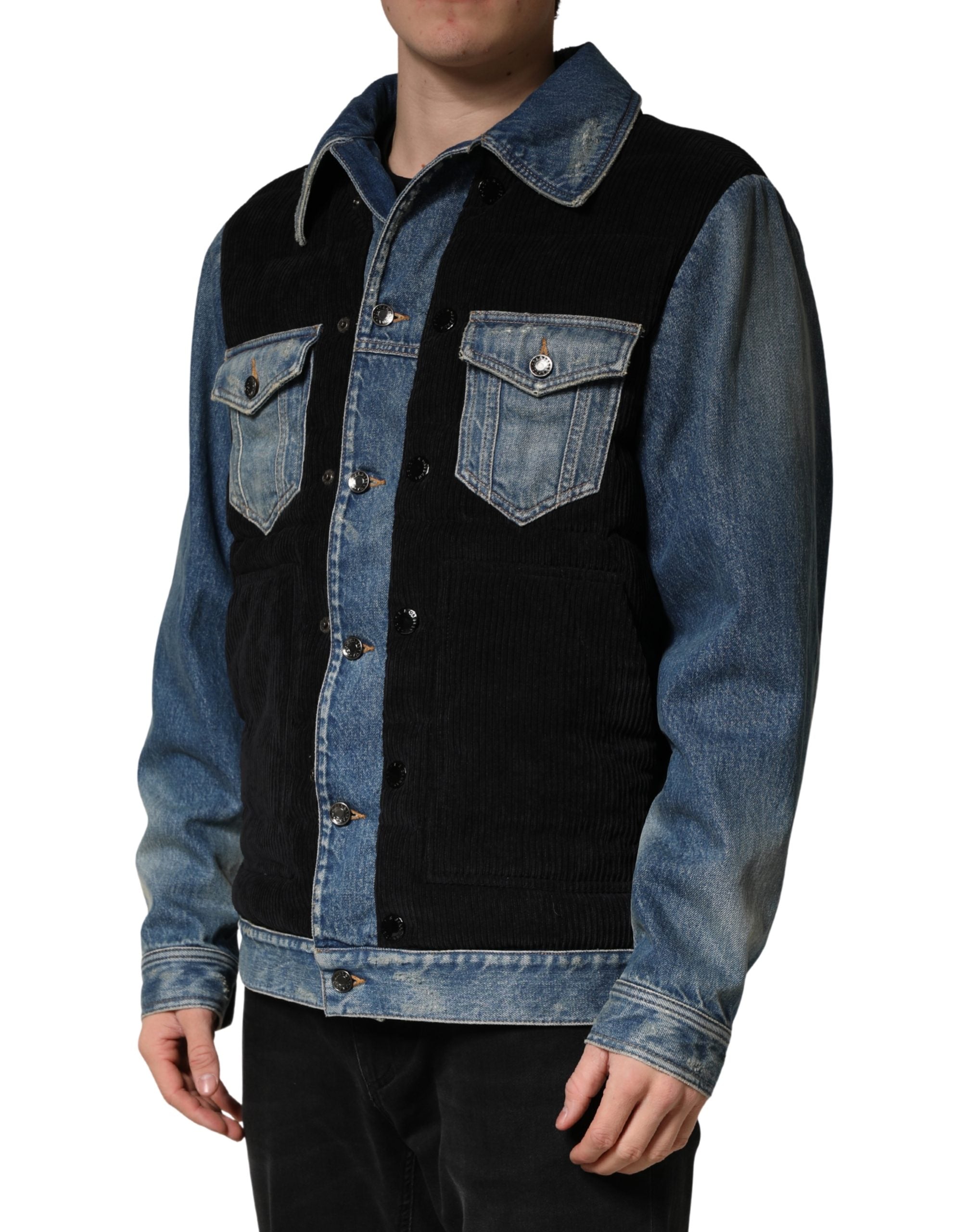 Dolce & Gabbana Schwarze blaue Baumwoll-Denim-Blouson-Jacke für Herren