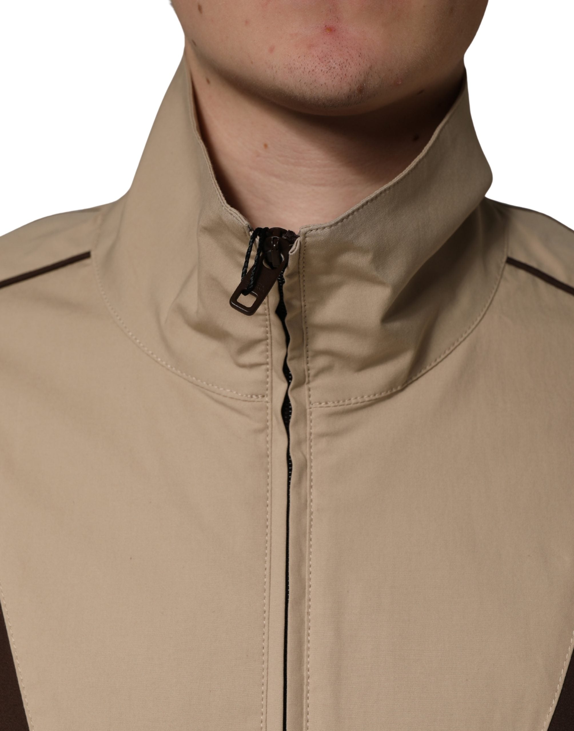 Dolce & Gabbana Brauner Beige Baumwoll-Reißverschluss-Windbreaker