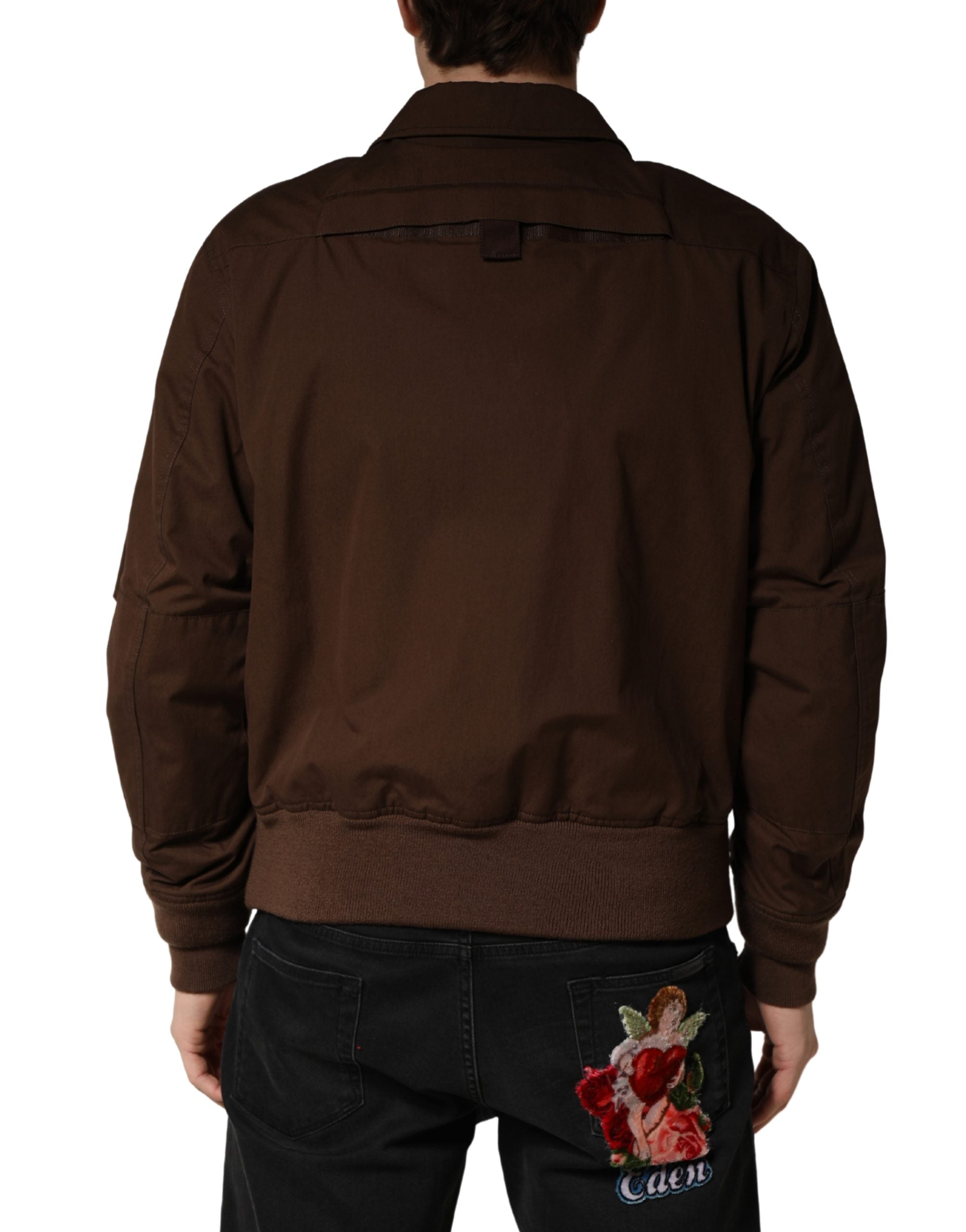 Dolce & Gabbana Braune Baumwoll-Stretch-Bomberjacke mit durchgehendem Reißverschluss