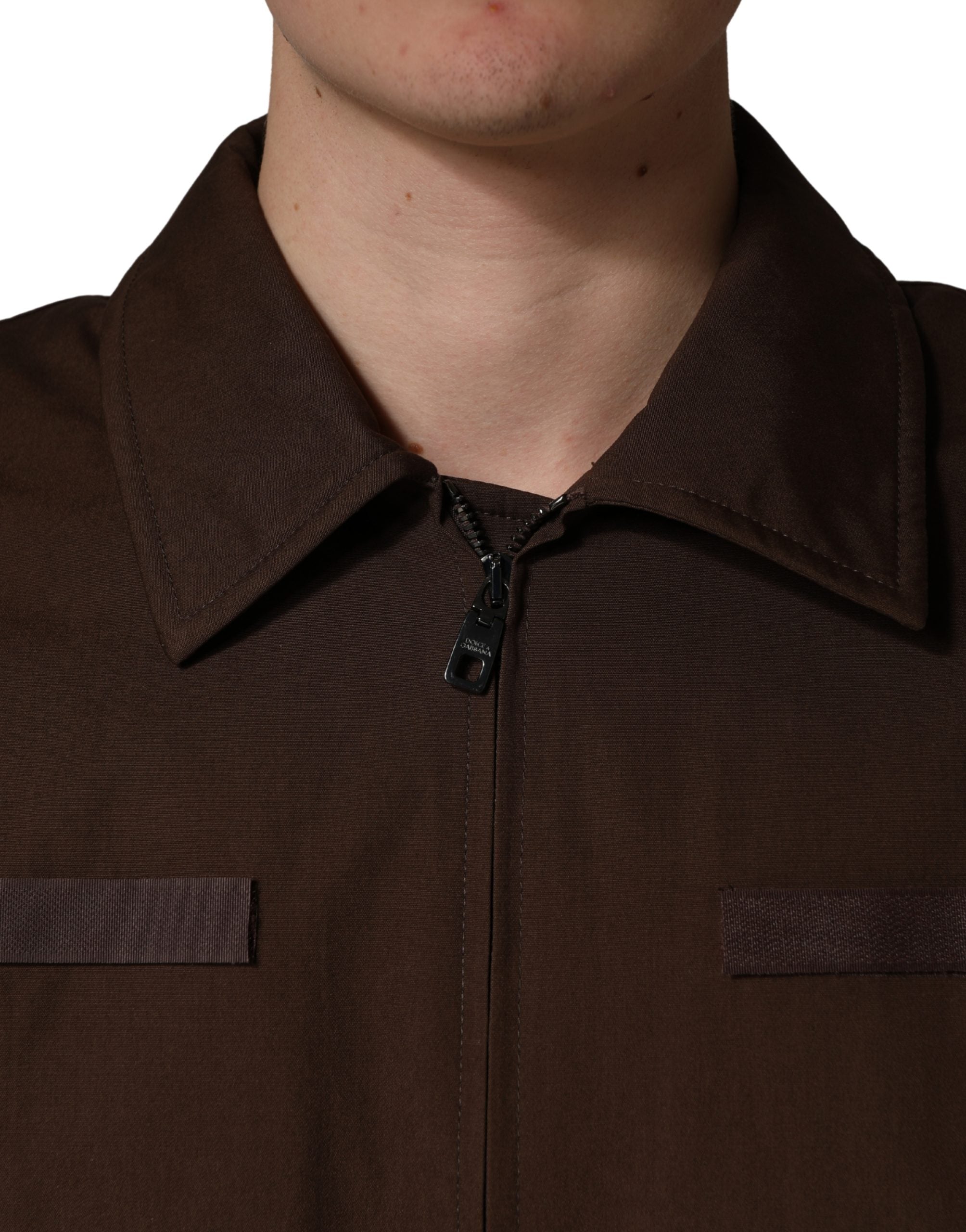 Dolce & Gabbana Braune Baumwoll-Stretch-Bomberjacke mit durchgehendem Reißverschluss