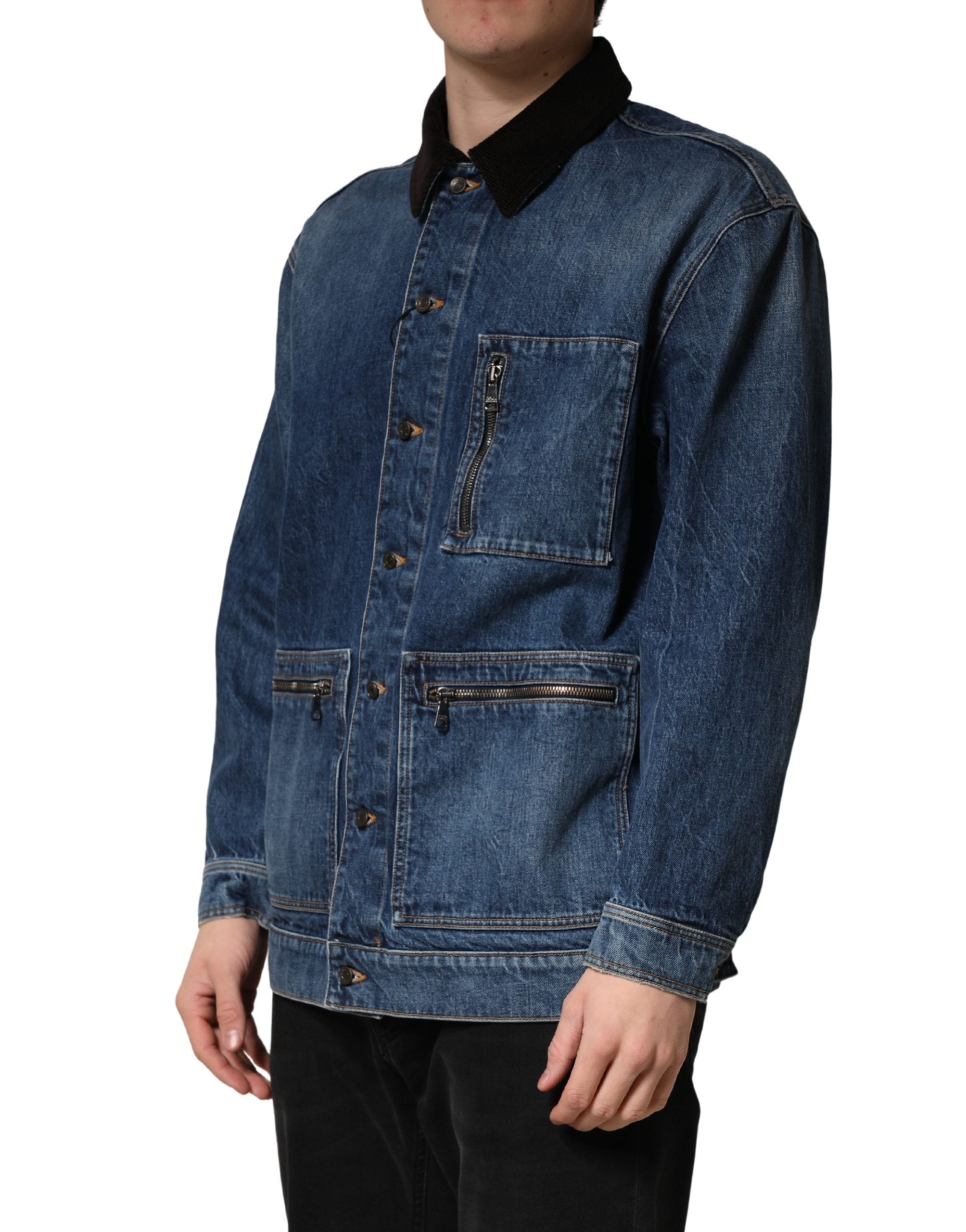 Dolce & Gabbana Schwarze blaue Baumwoll-Denim-Blouson-Jacke für Herren