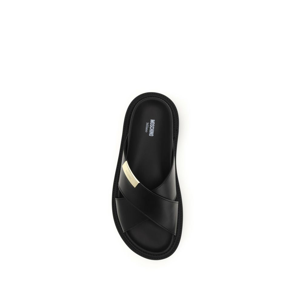 Moschino Schwarze Bos Taurus Kalbsleder-Sandalen