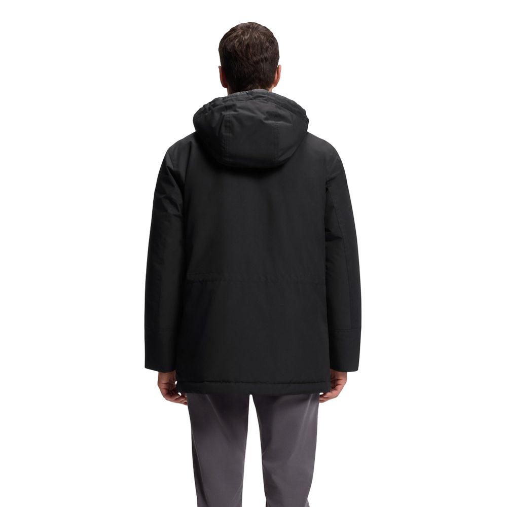 Hugo Boss Schwarze Polyester-Jacke in voller Länge