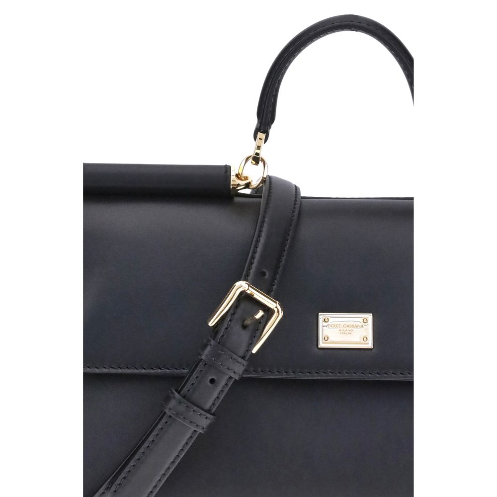 Dolce & Gabbana Schwarze Bos Taurus Kalbsleder Schultertasche