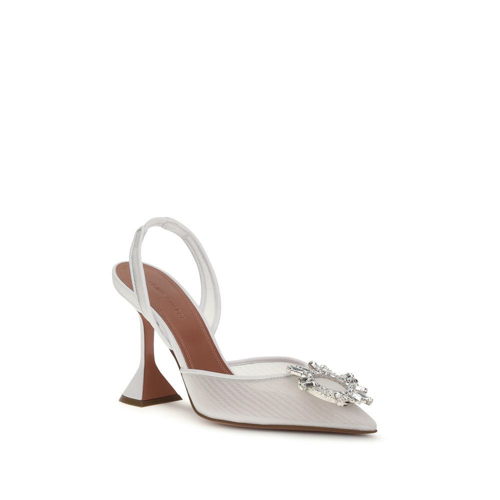 Amina Muaddi Weiße Plateau-Pumps aus Polyester