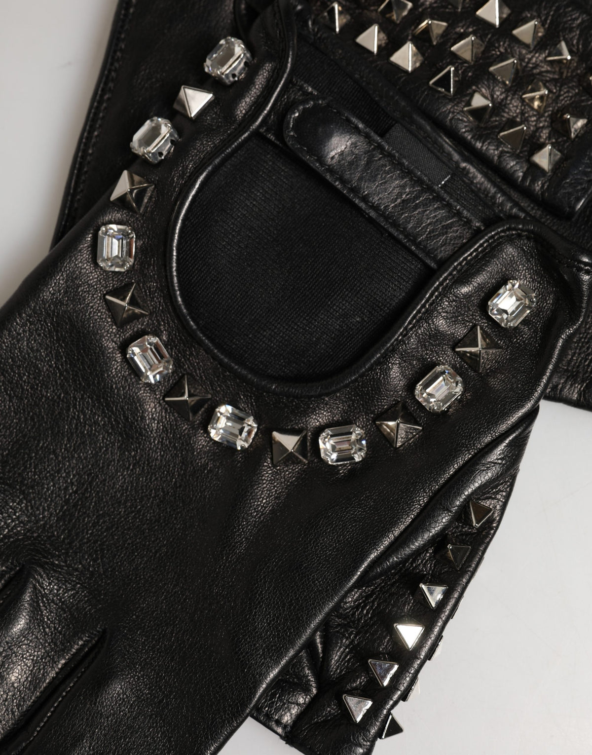 Dolce & Gabbana Schwarze bestickte Fausthandschuhe für Damen, Handgelenklänge