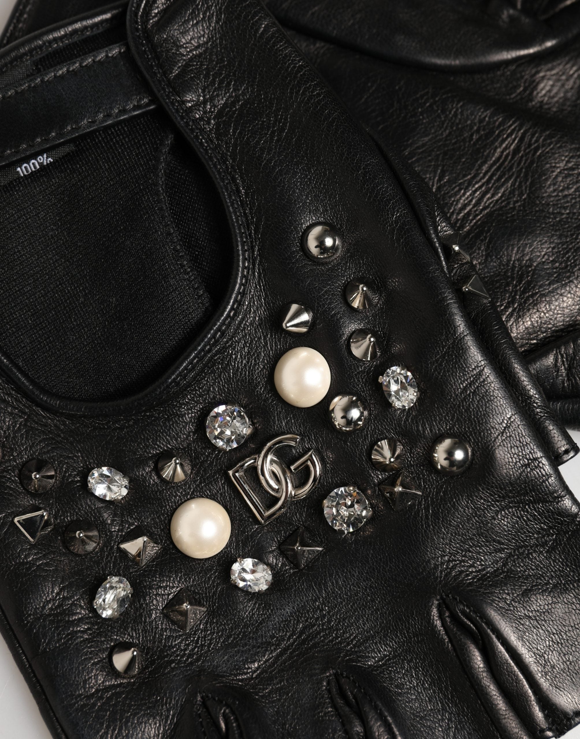 Dolce & Gabbana Schwarze bestickte Fausthandschuhe für Damen, Handgelenklänge