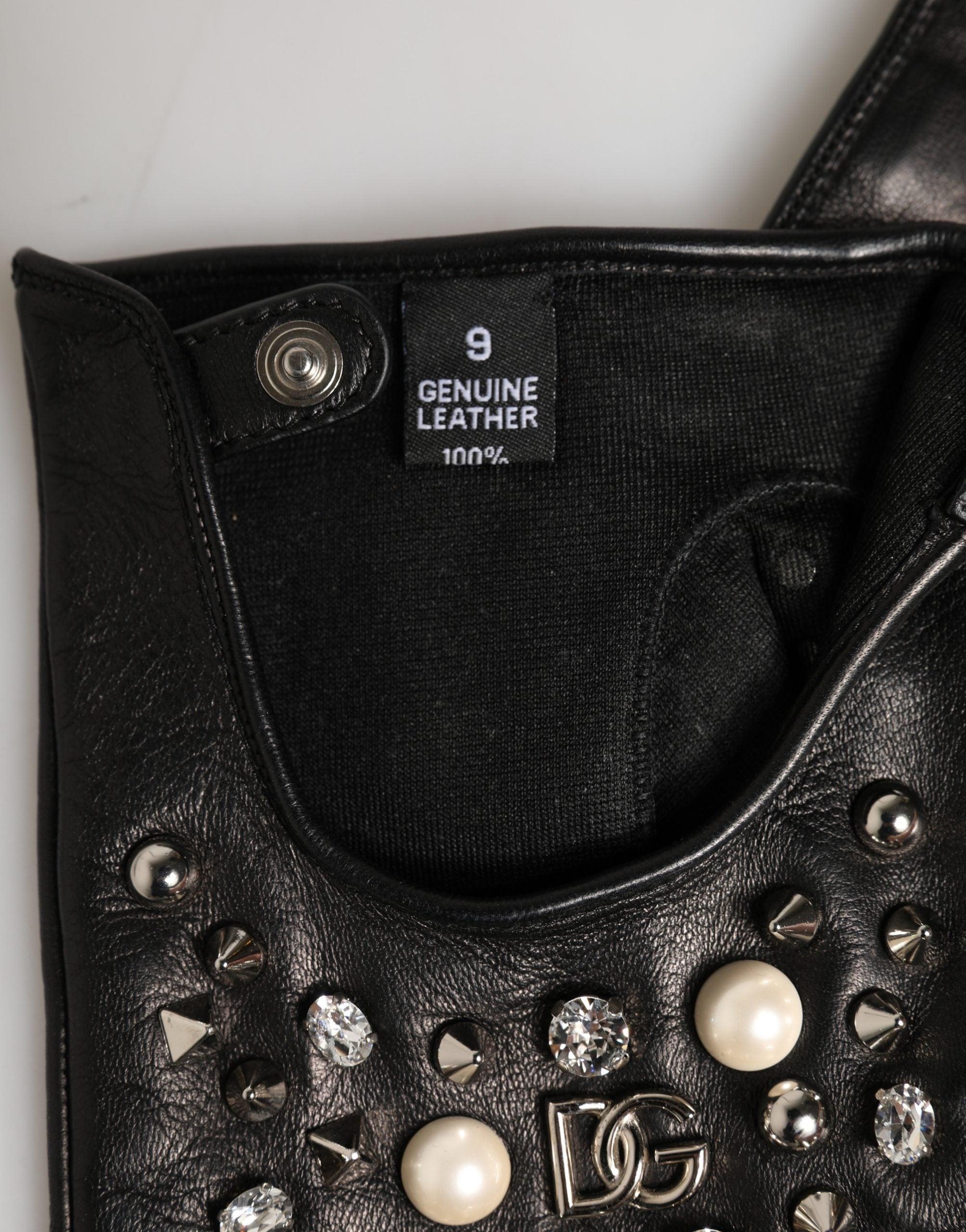 Dolce & Gabbana Schwarze bestickte Fausthandschuhe für Damen, Handgelenklänge