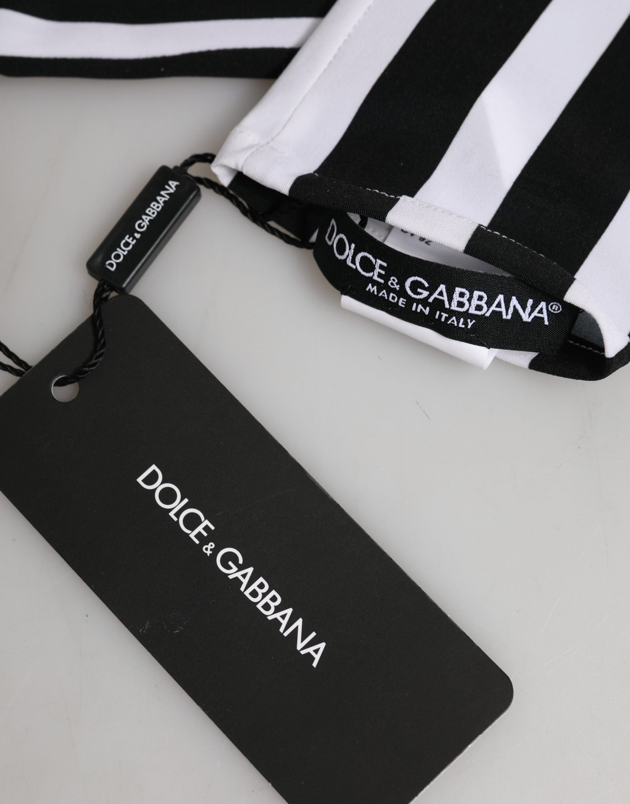 Dolce & Gabbana Schwarze und weiße gestreifte Nylon-Ellenbogenhandschuhe für Damen