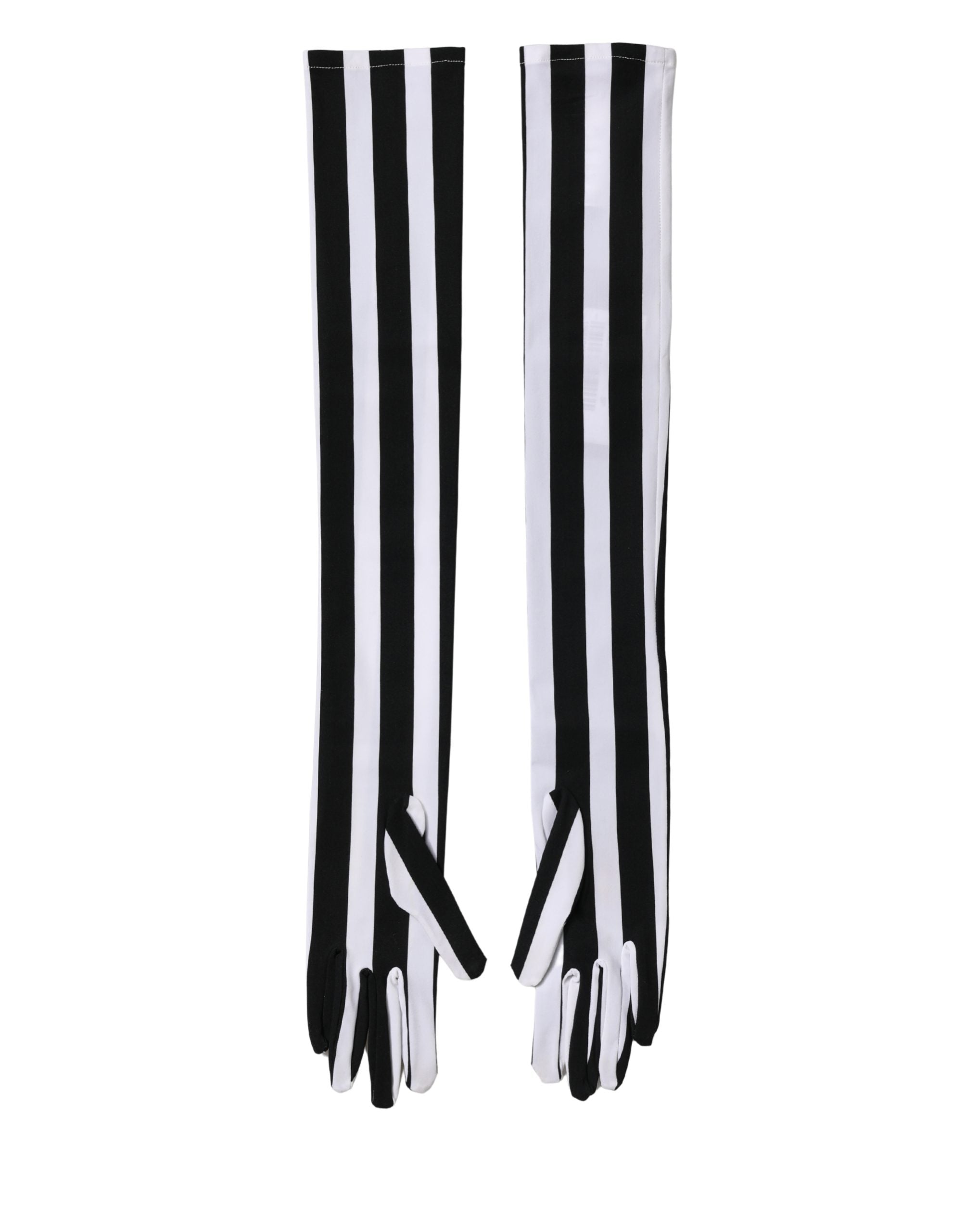 Dolce & Gabbana Schwarze und weiße gestreifte Nylon-Ellenbogenhandschuhe für Damen
