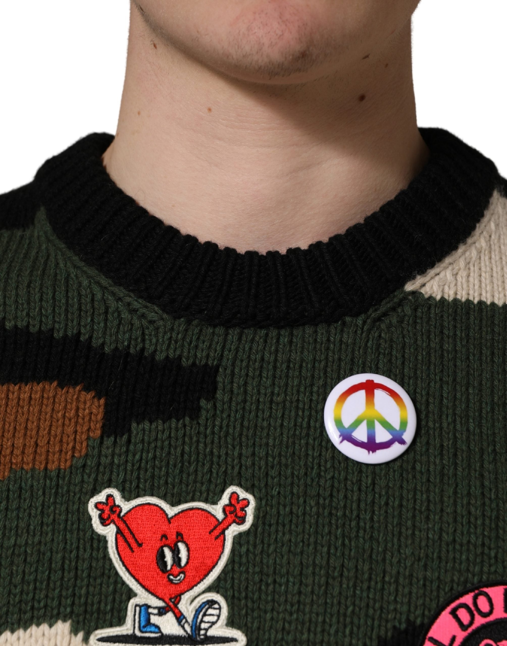 Dolce & Gabbana Pullover-Pullover aus mehrfarbigem Intarsienstrick mit Camouflage-Muster