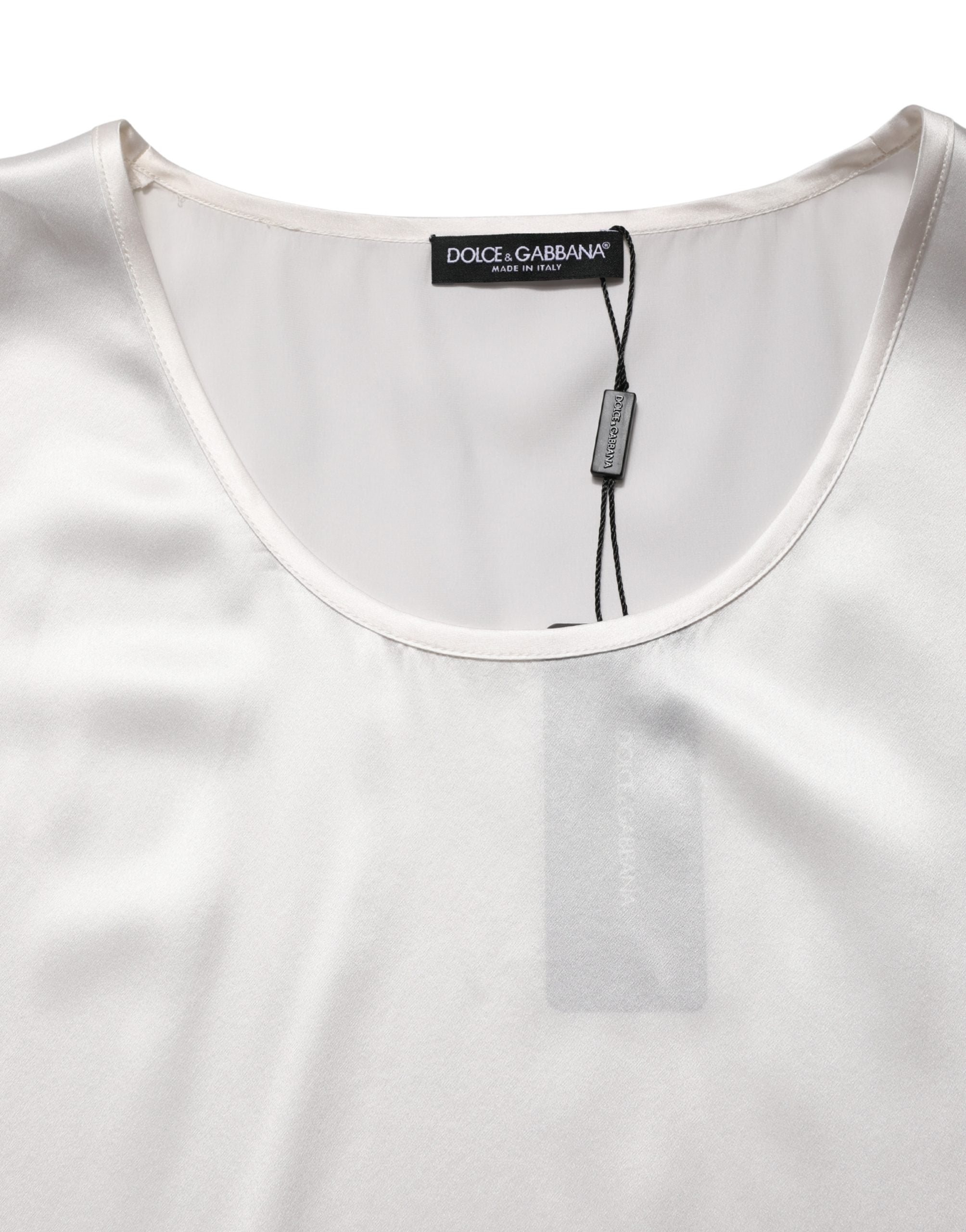 Dolce & Gabbana Weißes ärmelloses Tanktop aus Satin-Polyester