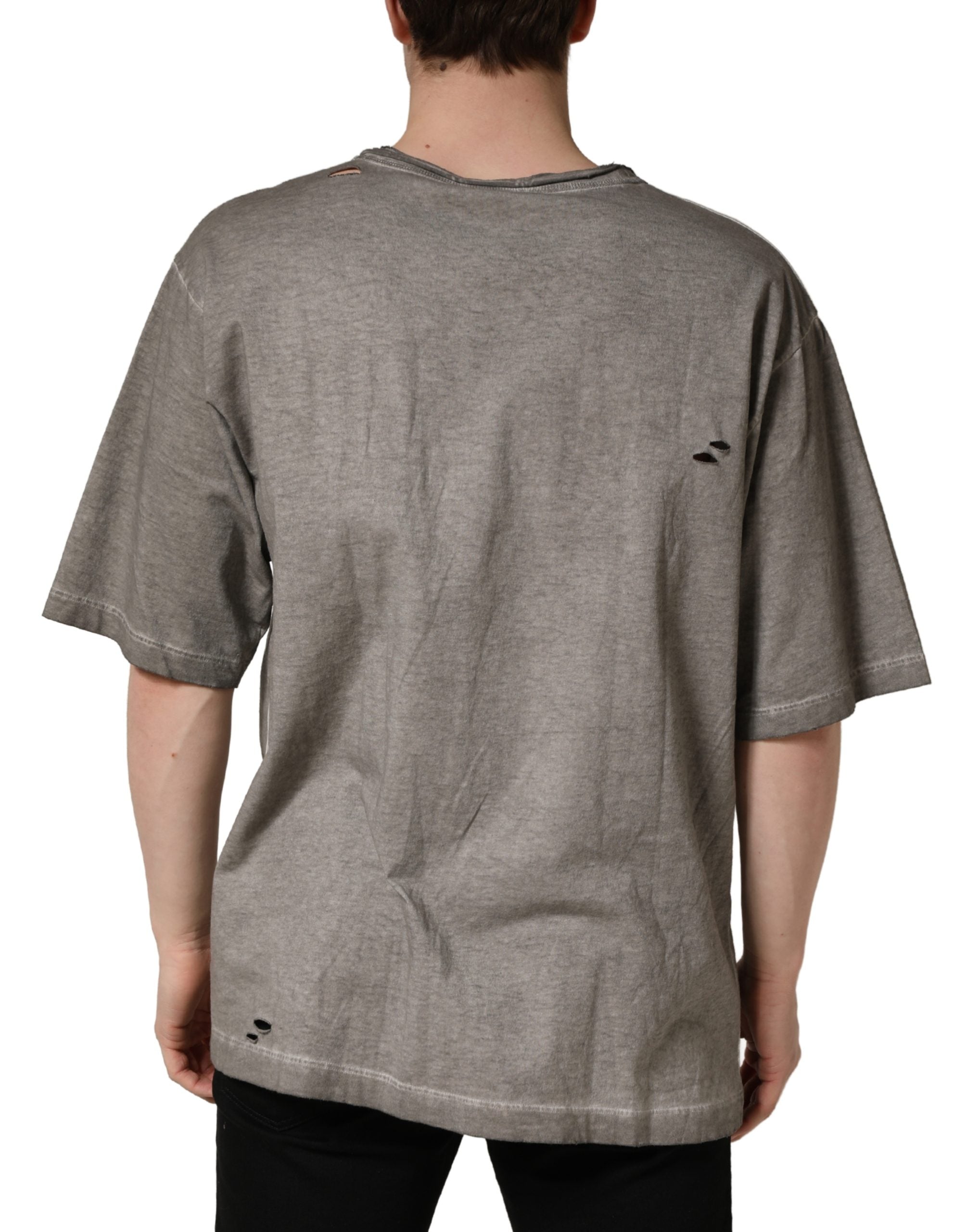 Dolce & Gabbana Graues DG Logo Print Baumwoll-T-Shirt mit Rundhalsausschnitt