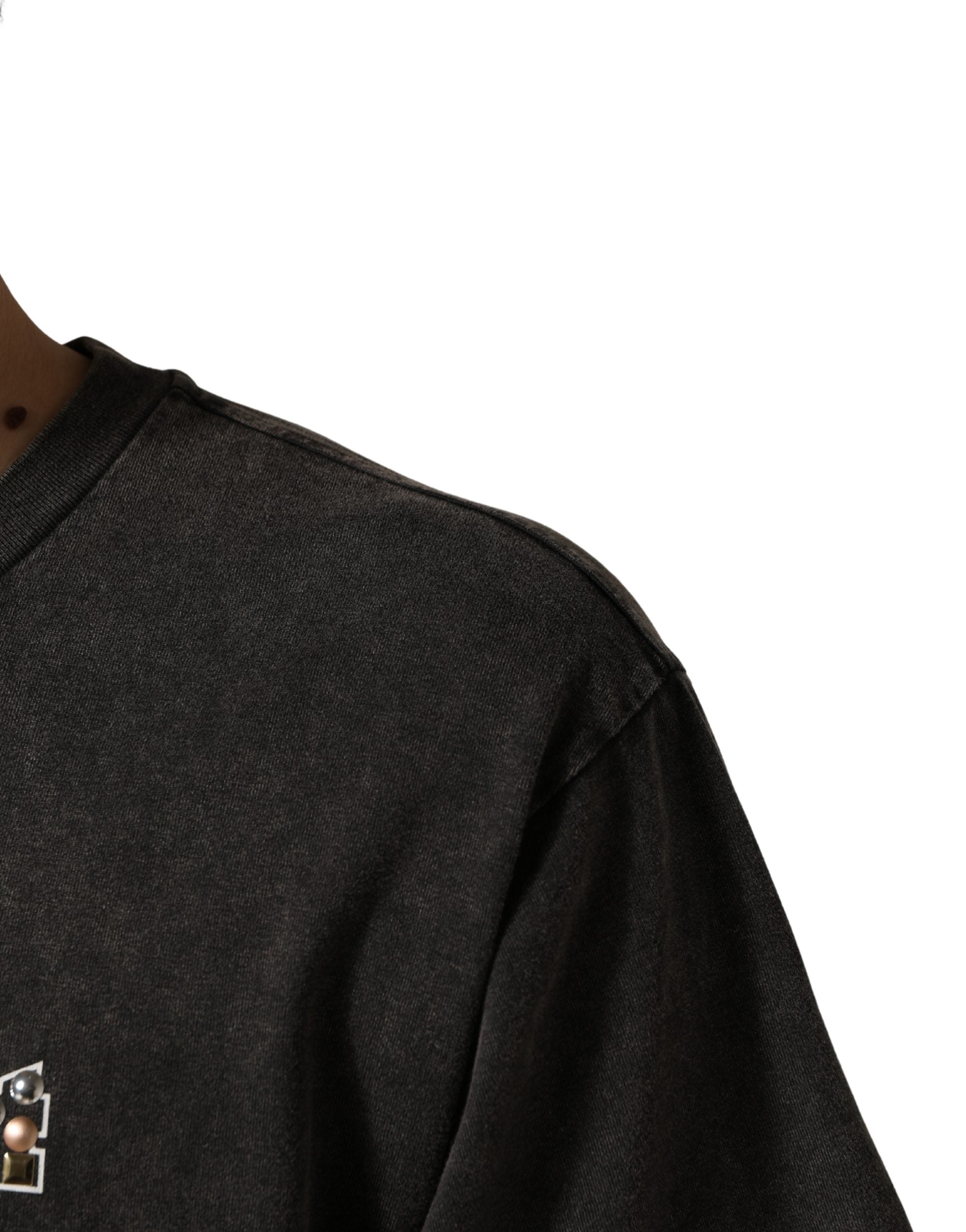 Dolce & Gabbana Graues Herren-T-Shirt mit Logo-Verzierung und Rundhalsausschnitt