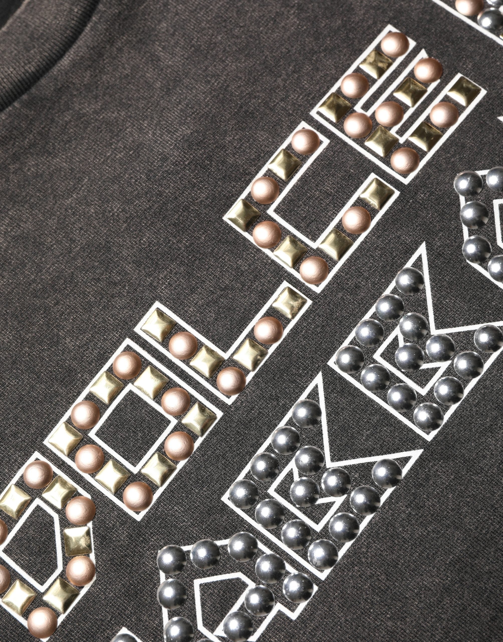 Dolce & Gabbana Graues Herren-T-Shirt mit Logo-Verzierung und Rundhalsausschnitt