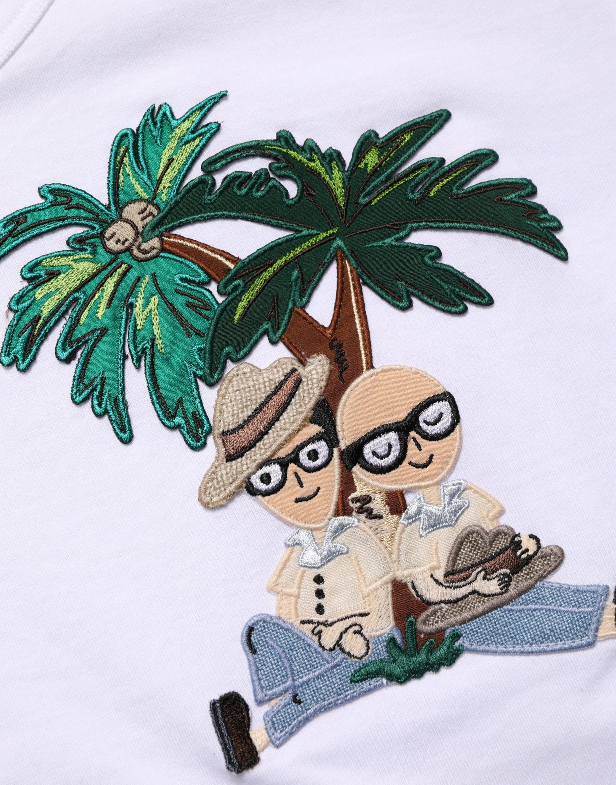 Dolce & Gabbana Weißes T-Shirt mit Palmenstickerei für Herren mit Rundhalsausschnitt